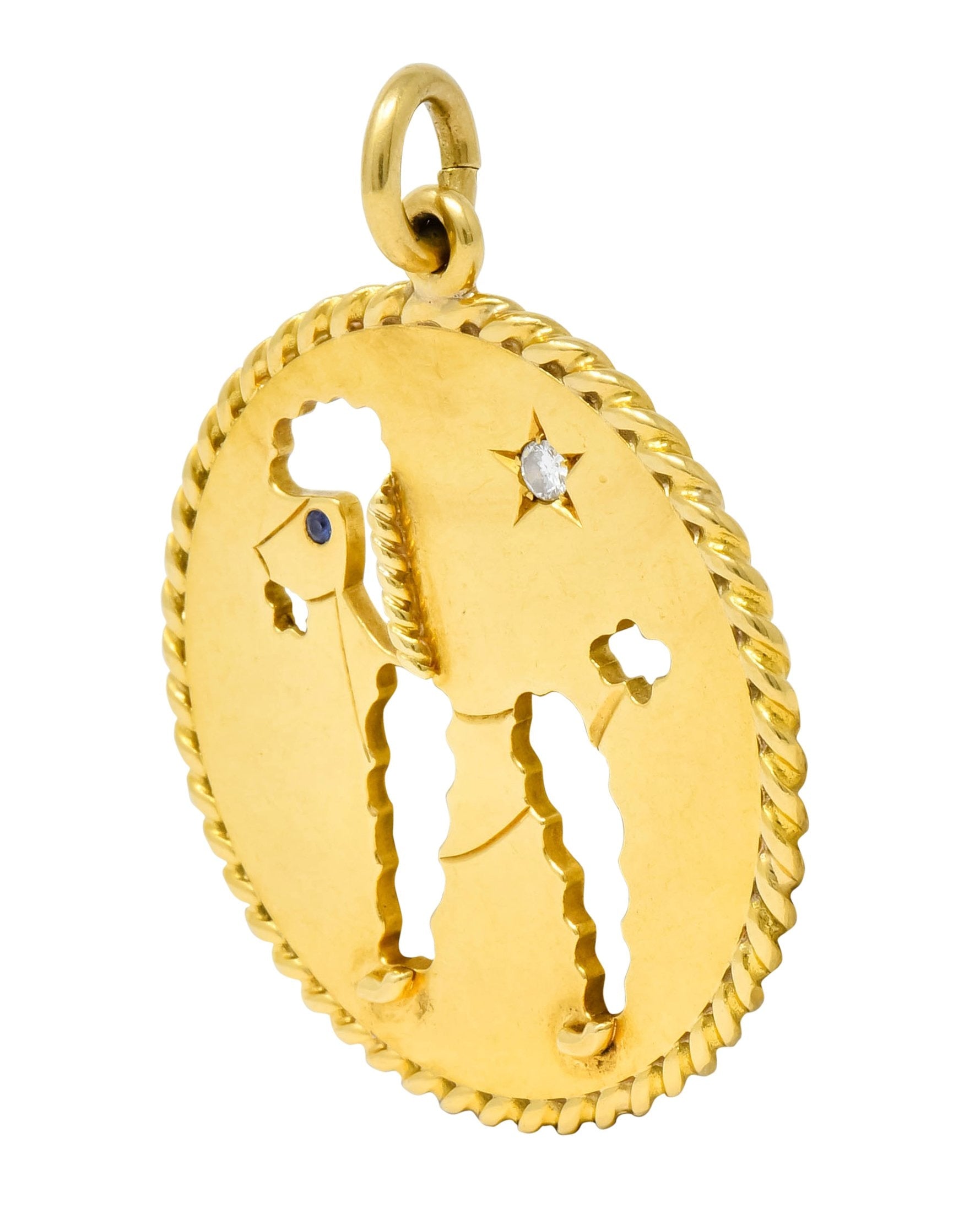 Cartier Mid-Century Diamond Sapphire 18 Karat Gold Large Poodle Dog Pendant Charm - Wilson's Estate Jewelry