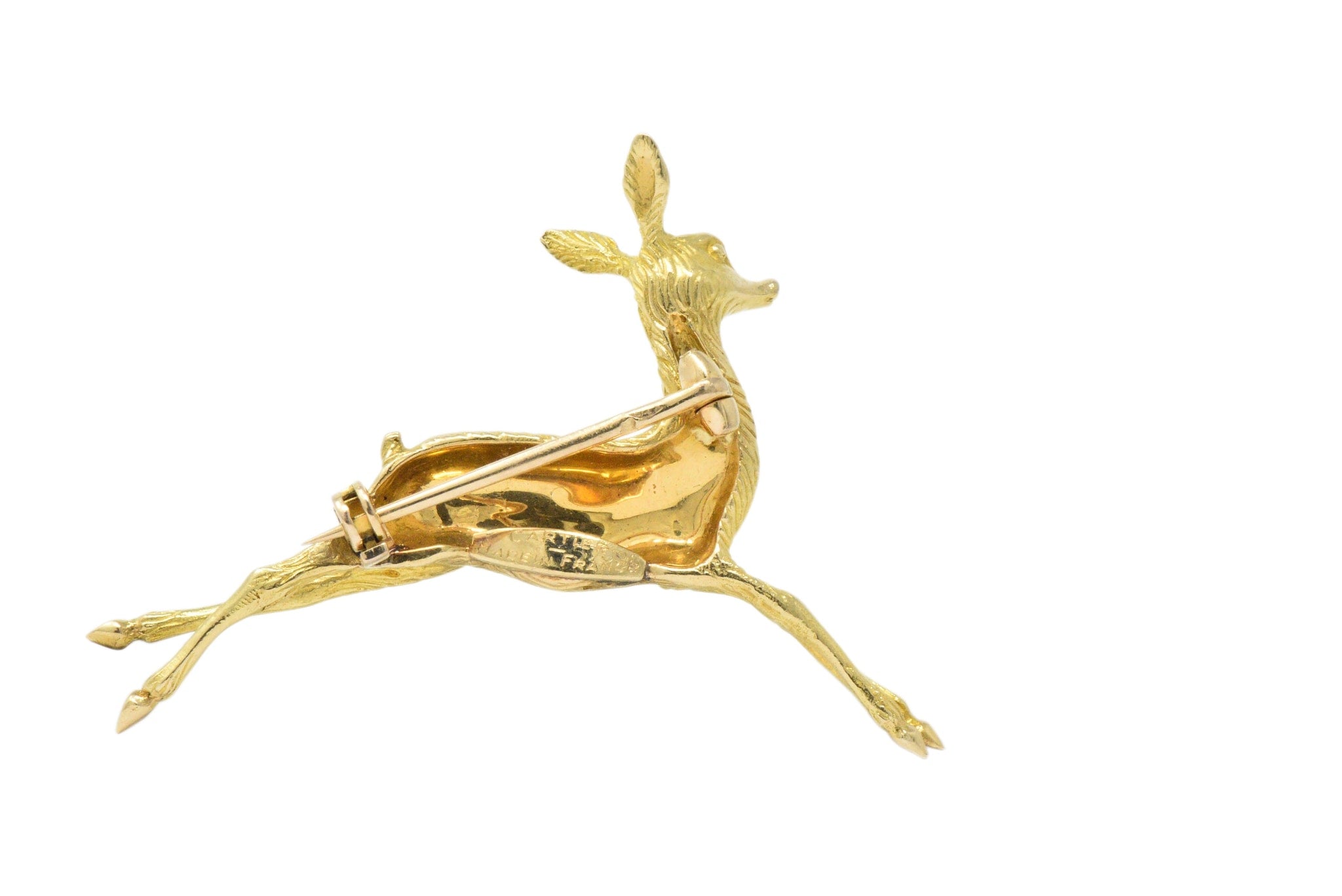 Cartier Retro French Diamond 18 Karat Gold Doe Deer Brooch Wilson's Estate Jewelry