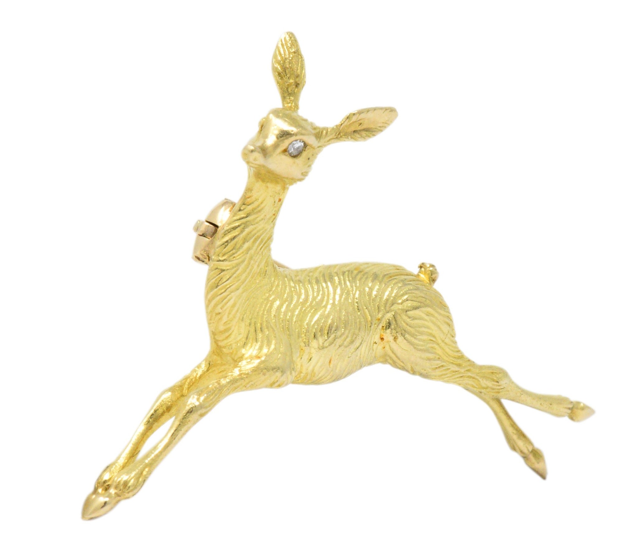 Cartier Retro French Diamond 18 Karat Gold Doe Deer Brooch Wilson's Estate Jewelry