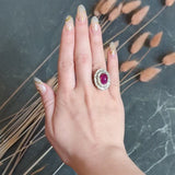 Mid-Century 10.55 CTW No Heat Burma Ruby Cabochon Diamond Silver-Topped 14 Karat Gold Cluster Vintage Ring GIA