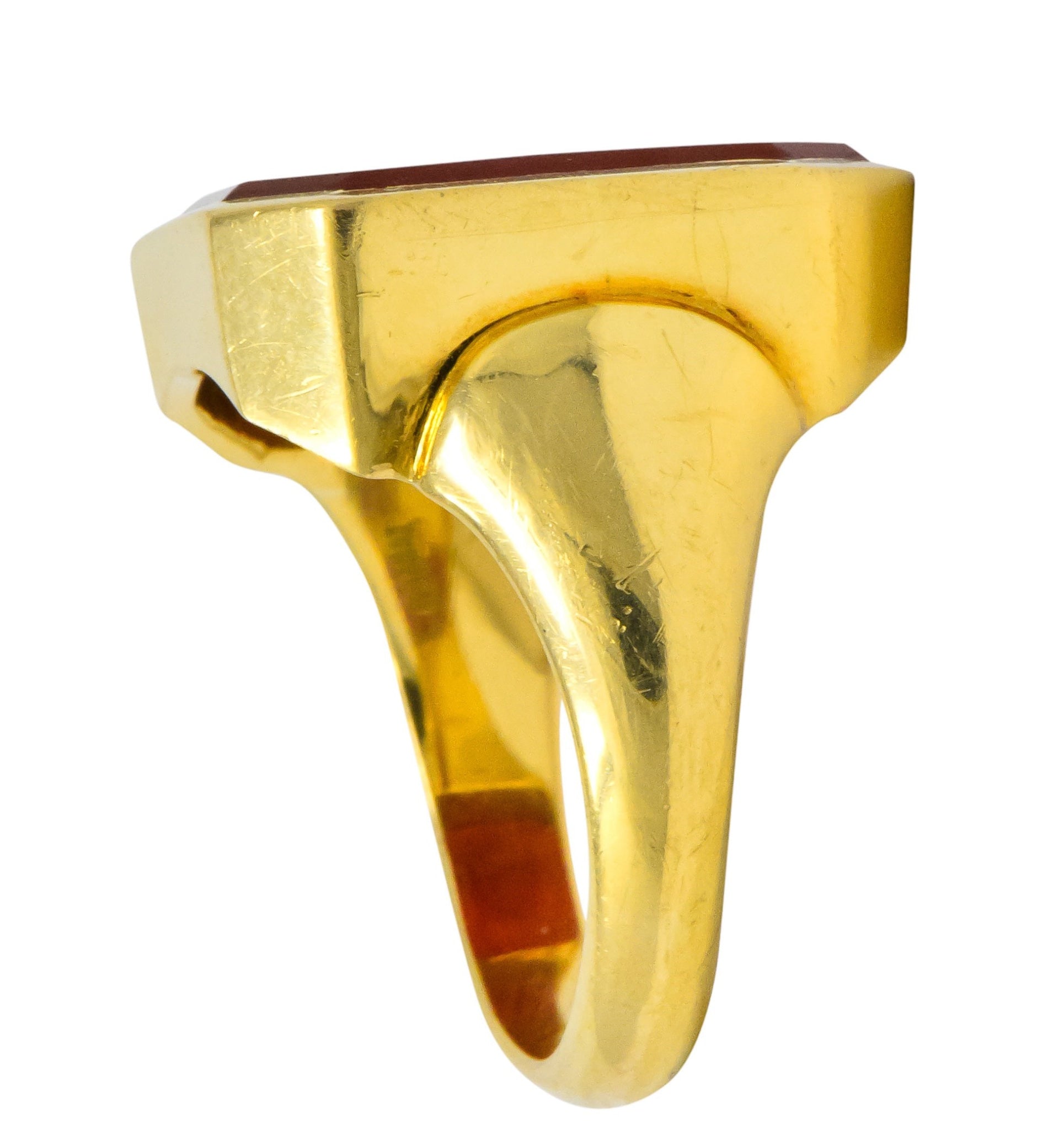 Charles Green & Son Vintage English Carnelian Intaglio 18 Karat Gold Unisex Signet Ring - Wilson's Estate Jewelry