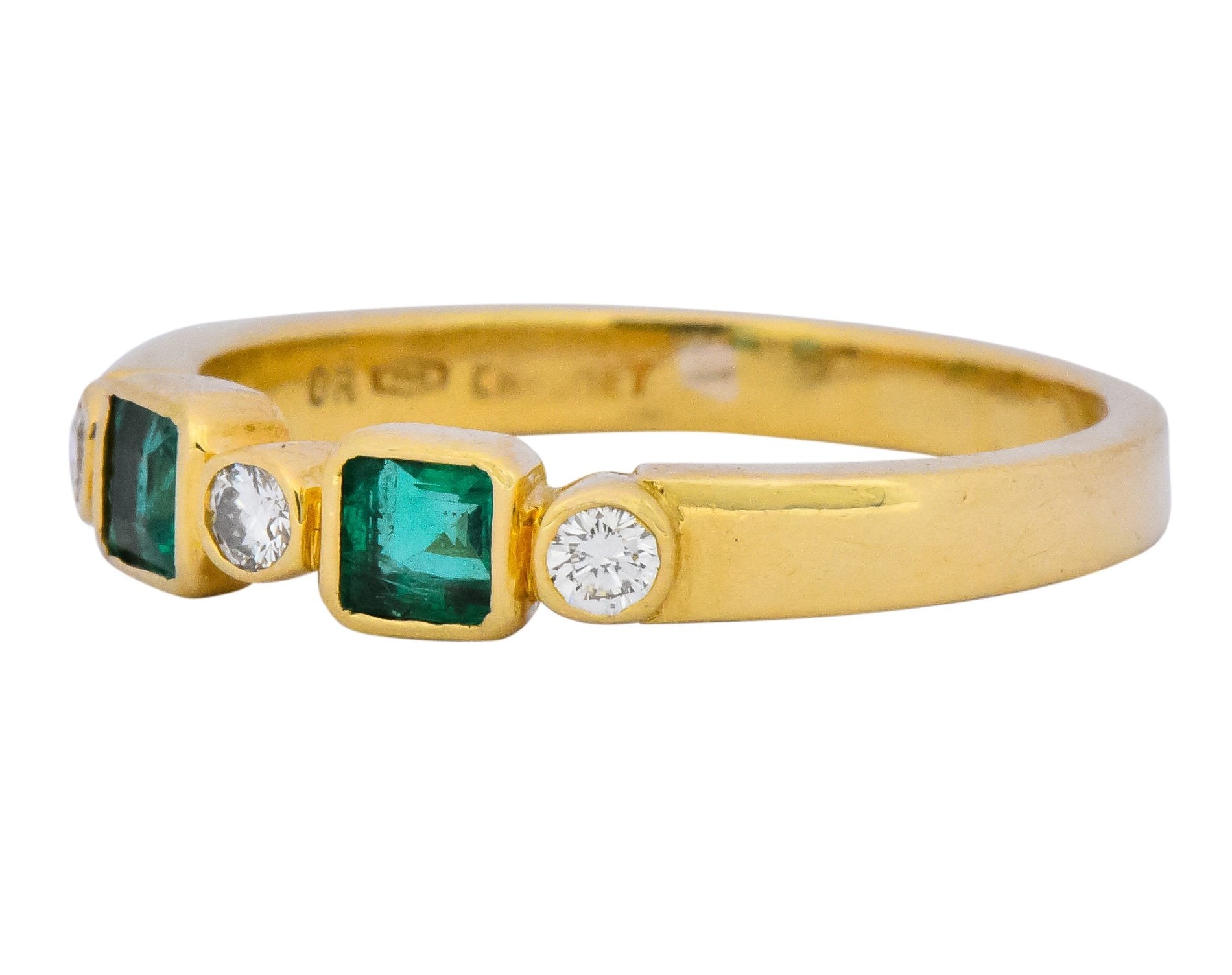 Chaumet Paris Emerald Diamond 18 Karat Gold Stacking Ring - Wilson's Estate Jewelry