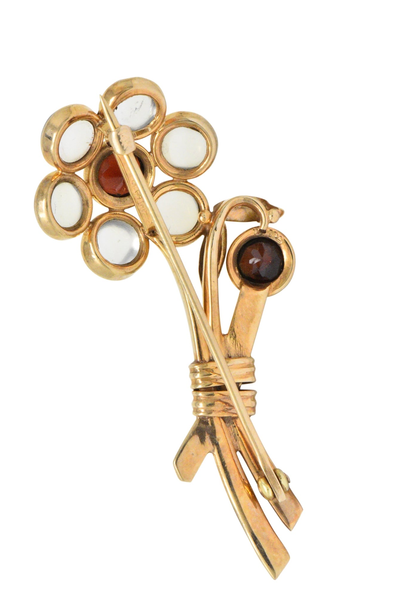 Church & Company 1.50 CTW Garnet Moonstone 14 Karat Rose Gold Flower Brooch Wilson's Estate Jewelry