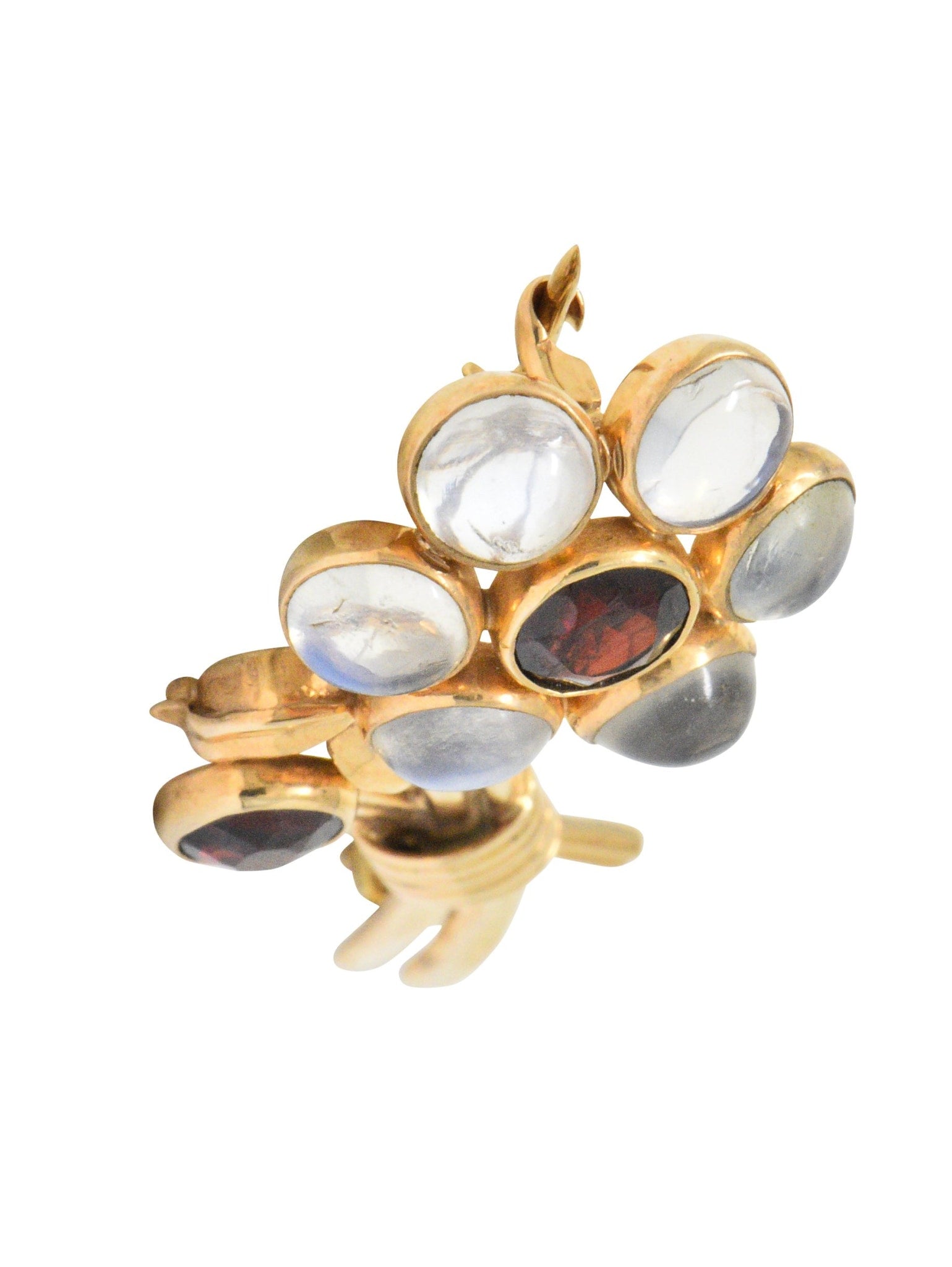 Church & Company 1.50 CTW Garnet Moonstone 14 Karat Rose Gold Flower Brooch Wilson's Estate Jewelry