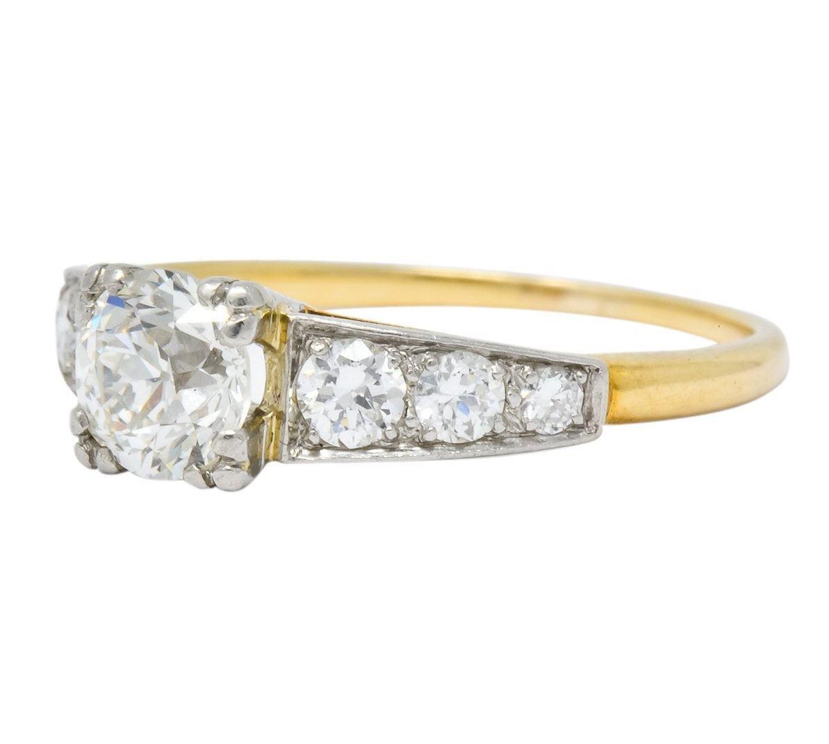 Circa 1910 Edwardian 0.89 CTW Diamond Platinum-Topped 14 Karat Gold Engagement Ring - Wilson's Estate Jewelry