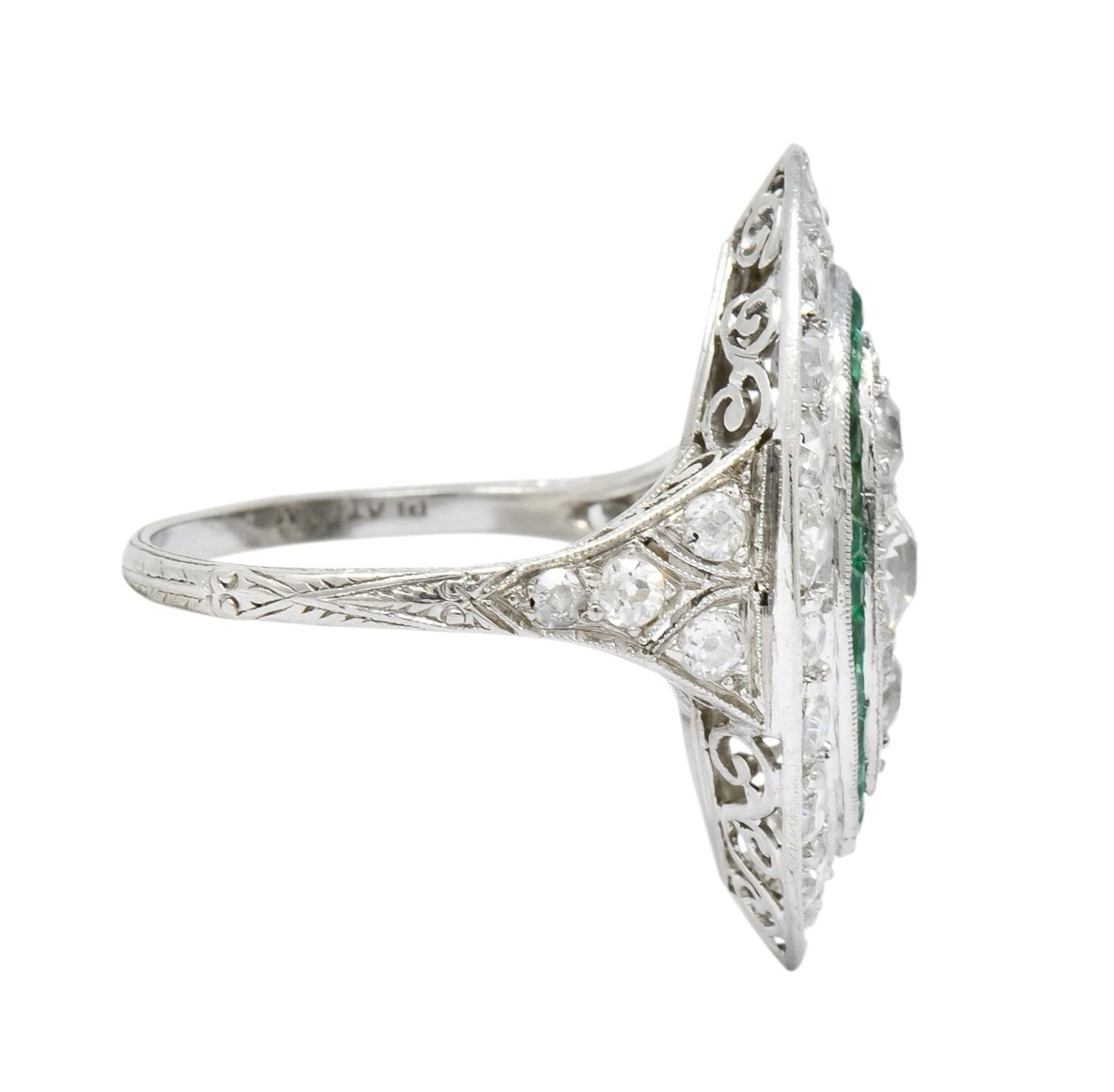 Circa 1915 Edwardian 2.95 CTW Diamond Emerald Platinum Dinner Ring - Wilson's Estate Jewelry