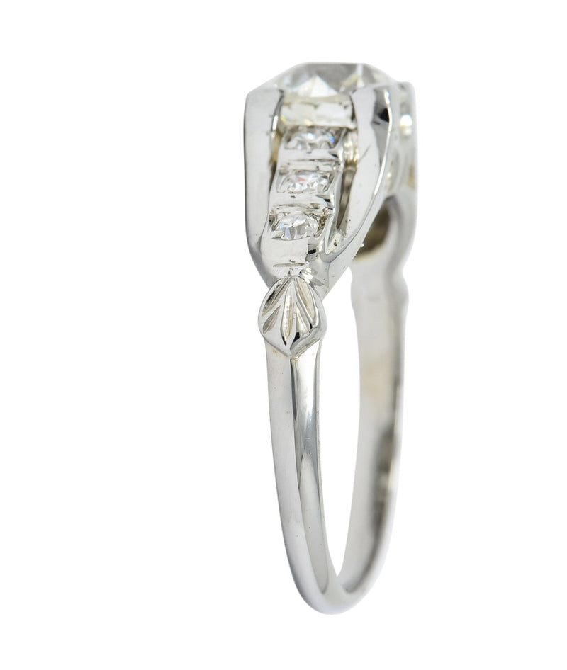 Circa 1940's Retro 1.16 CTW Diamond 18 Karat White Gold Engagement Ring GIA - Wilson's Estate Jewelry