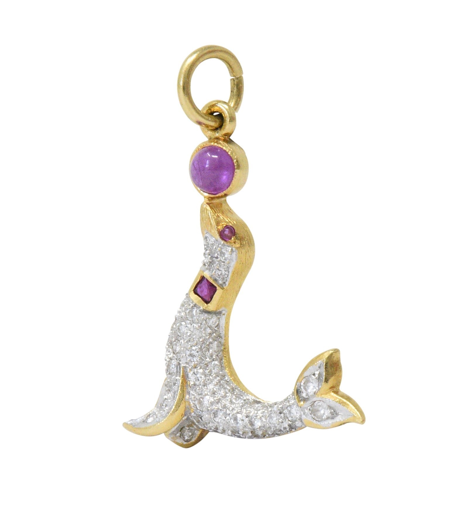1980's Vintage 0.80 CTW Diamond Ruby 18 Karat Two-Tone Gold Seal Charm Wilson's Estate Jewelry