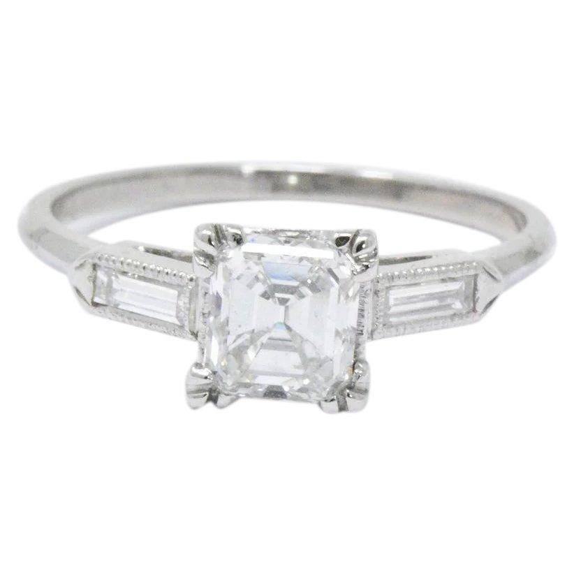 Classy 1.07 CTW Asscher Cut Diamond & Platinum Engagement Ring GIA Wilson's Estate Jewelry