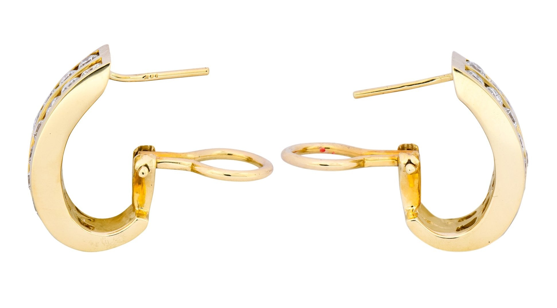 Contemporary 1.80 CTW Diamond 14 Karat Gold J Hoop Earrings - Wilson's Estate Jewelry