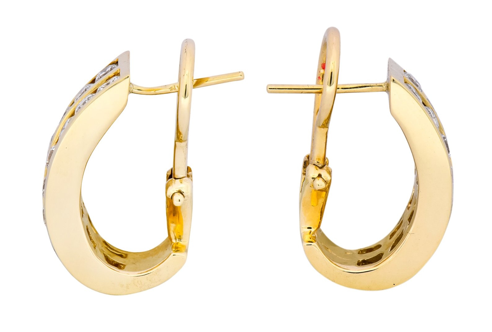 Contemporary 1.80 CTW Diamond 14 Karat Gold J Hoop Earrings - Wilson's Estate Jewelry