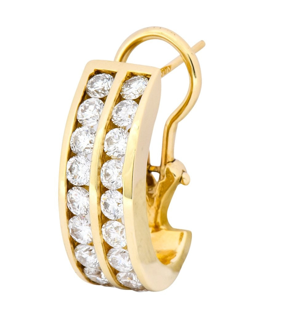 Contemporary 1.80 CTW Diamond 14 Karat Gold J Hoop Earrings - Wilson's Estate Jewelry