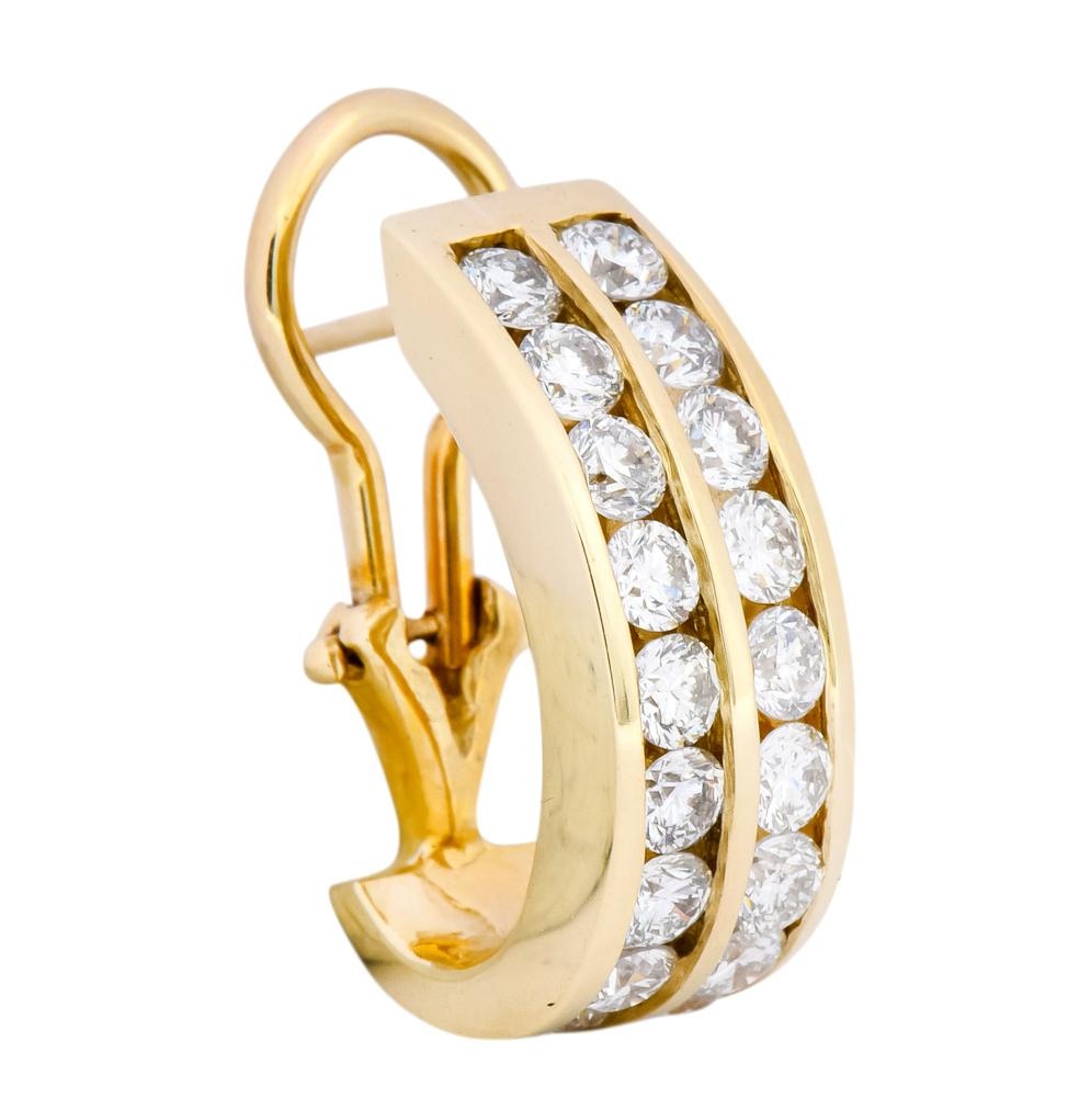 Contemporary 1.80 CTW Diamond 14 Karat Gold J Hoop Earrings - Wilson's Estate Jewelry