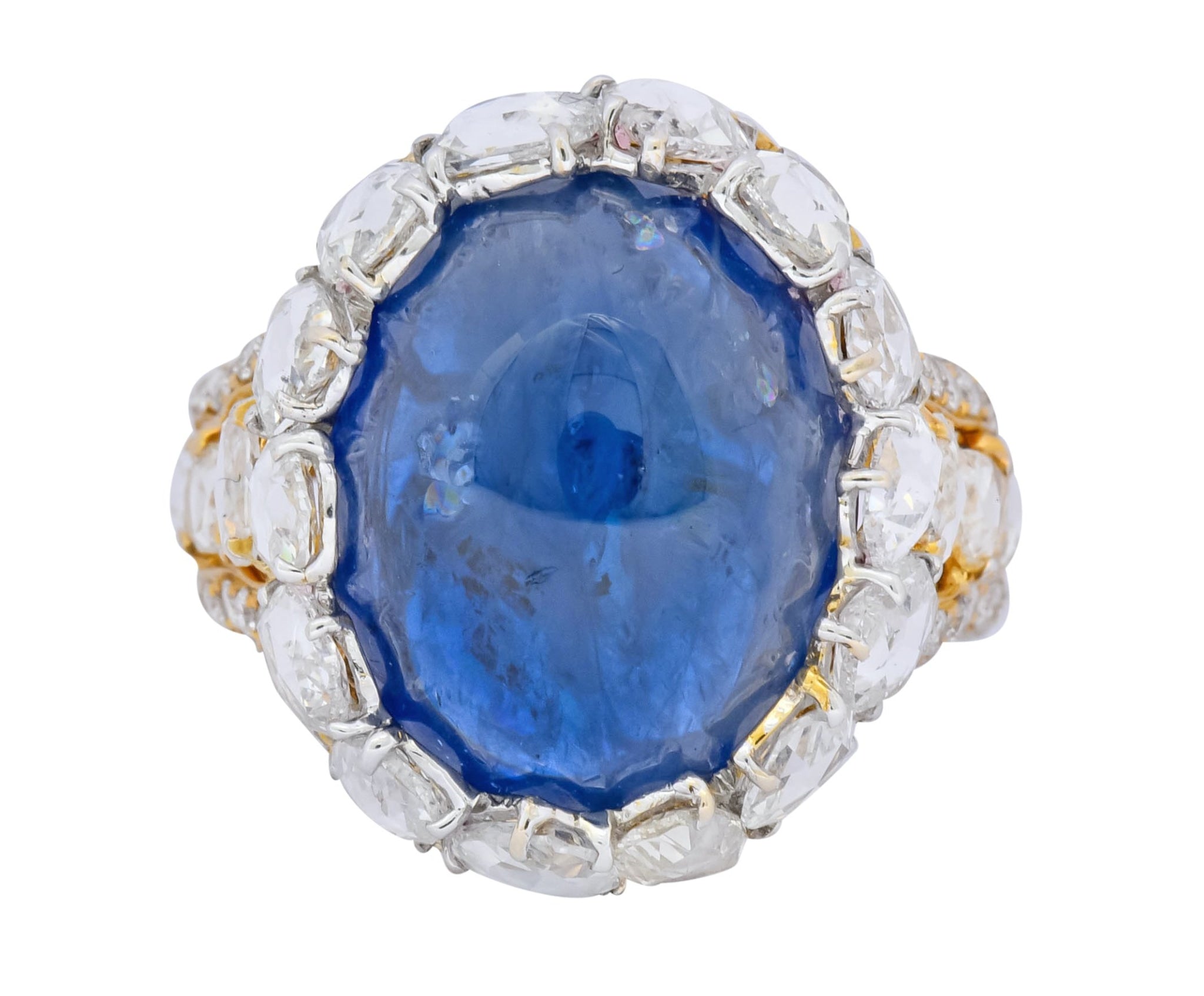 Contemporary 17.00 CTW Sapphire Diamond 18 Karat Gold Cluster Cocktail Ring - Wilson's Estate Jewelry