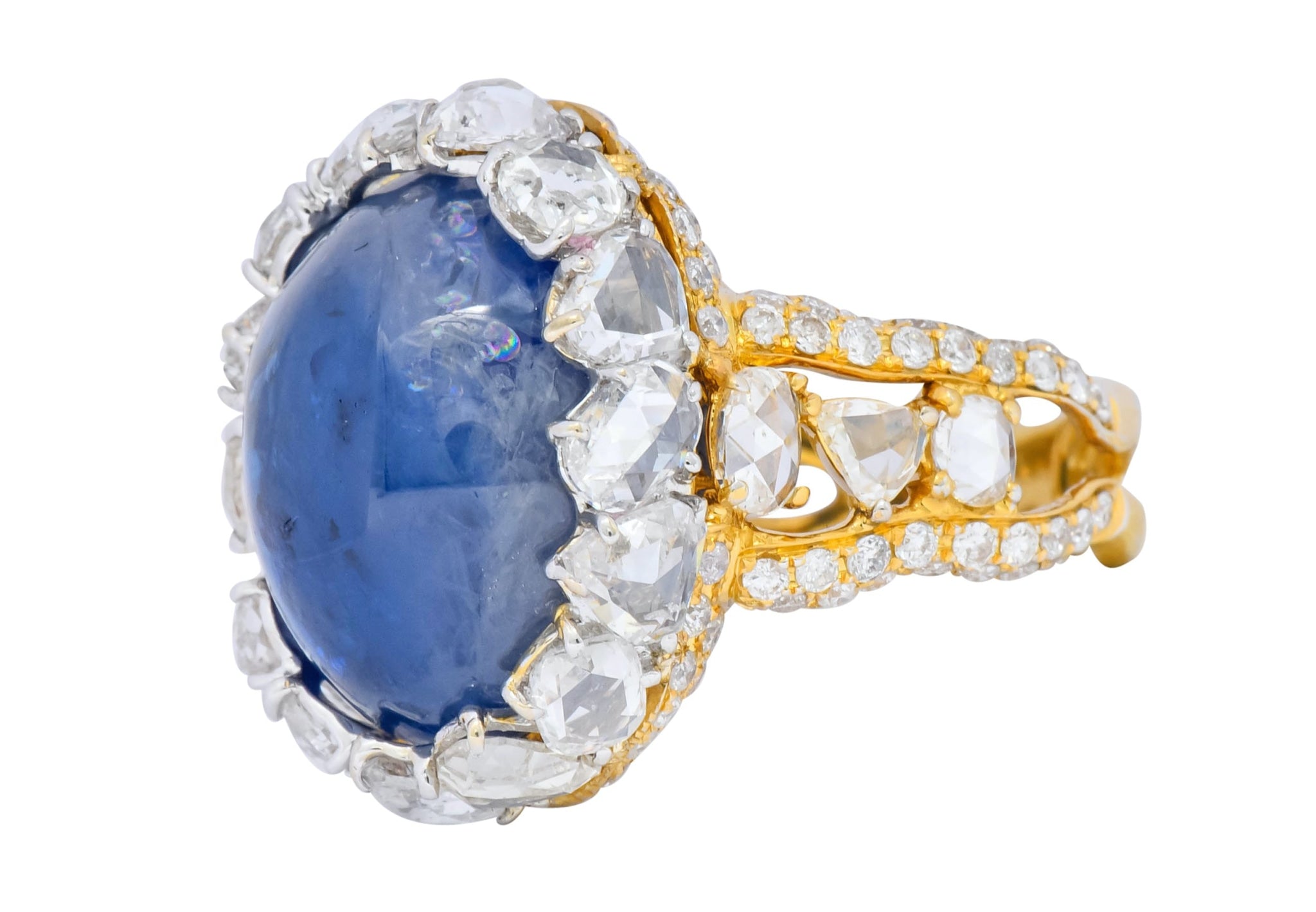 Contemporary 17.00 CTW Sapphire Diamond 18 Karat Gold Cluster Cocktail Ring - Wilson's Estate Jewelry