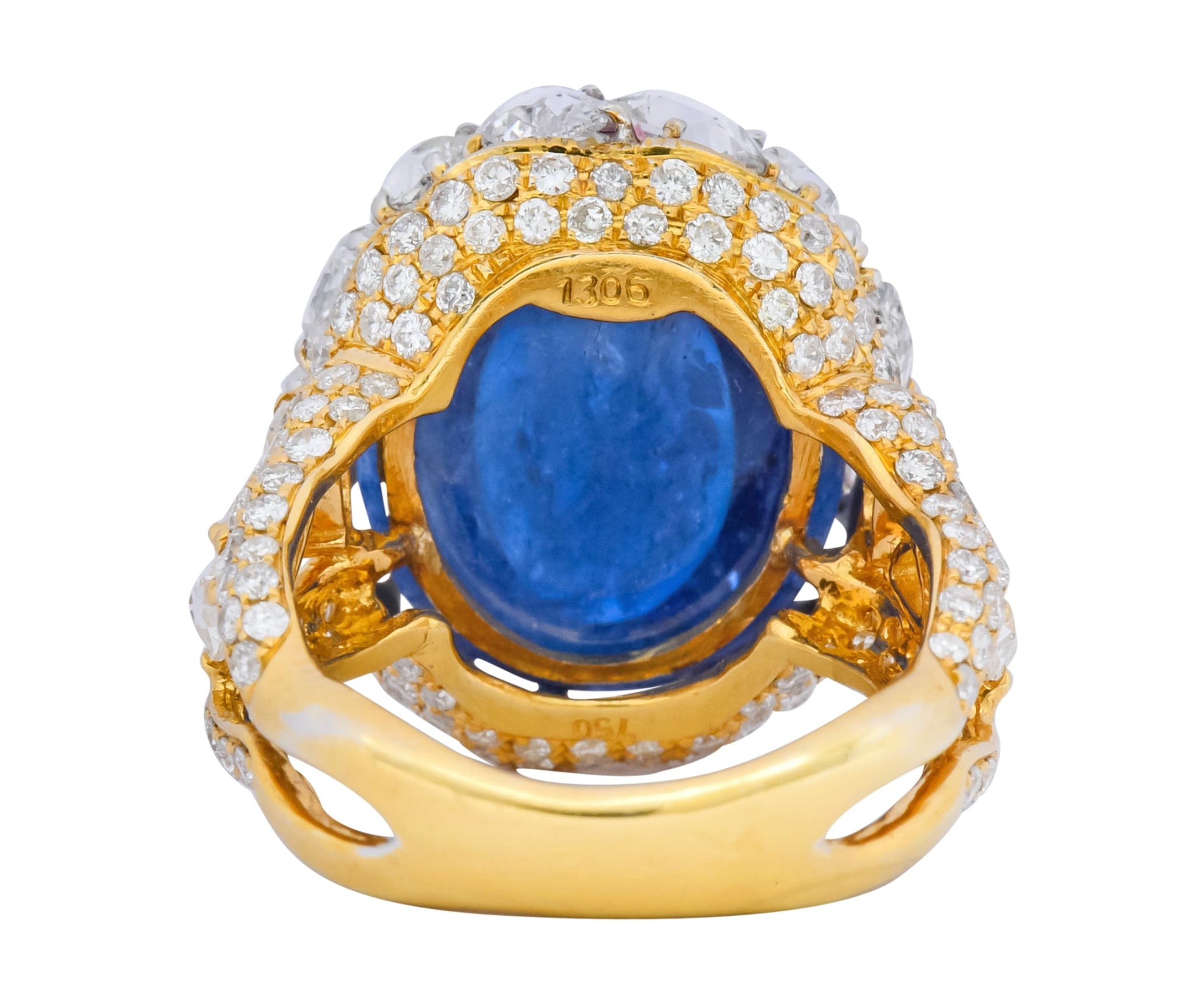Contemporary 17.00 CTW Sapphire Diamond 18 Karat Gold Cluster Cocktail Ring - Wilson's Estate Jewelry