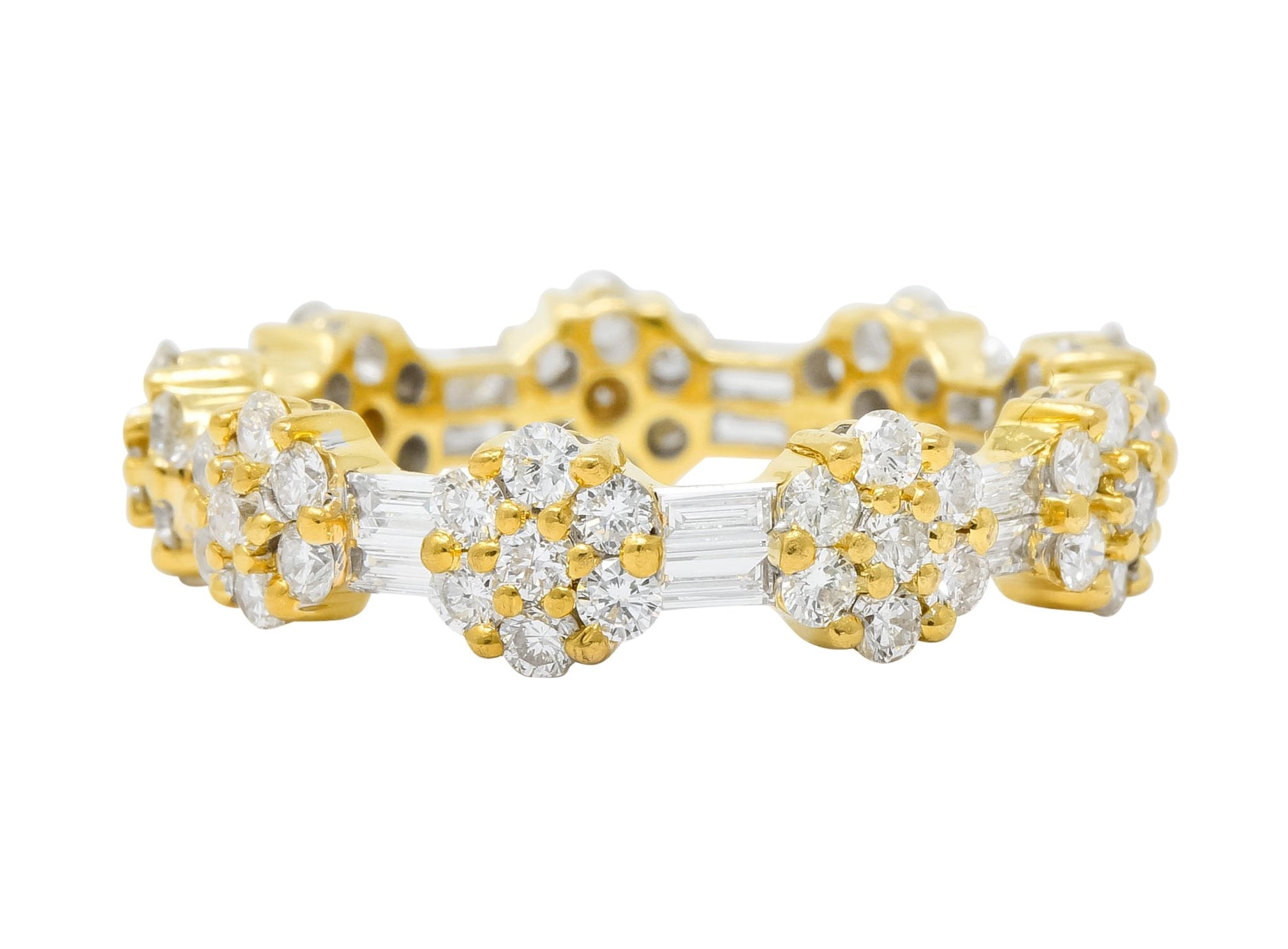 Contemporary 2.50 CTW Diamond 18 Karat Gold Cluster Eternity Band Ring - Wilson's Estate Jewelry