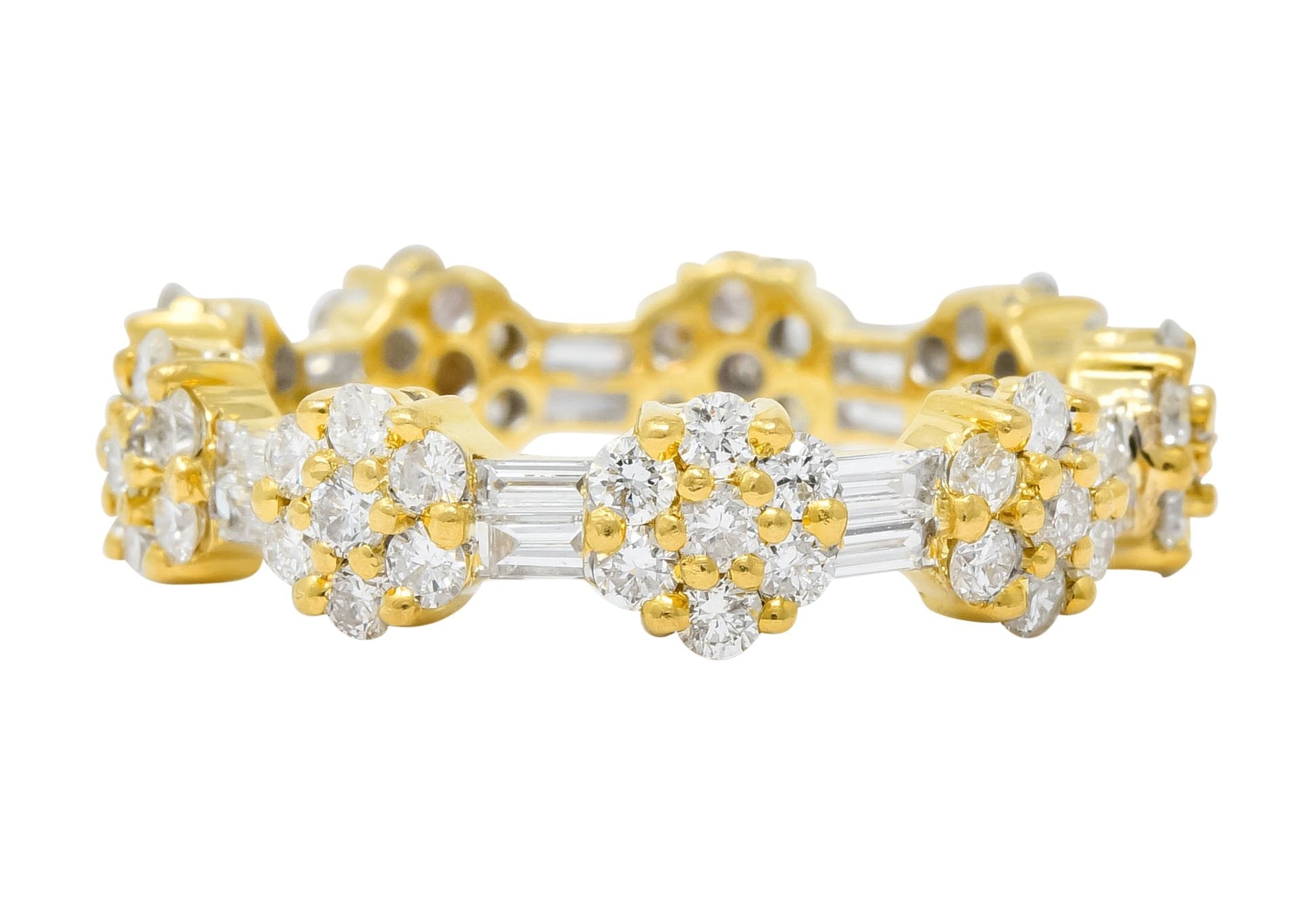 Contemporary 2.50 CTW Diamond 18 Karat Gold Cluster Eternity Band Ring - Wilson's Estate Jewelry