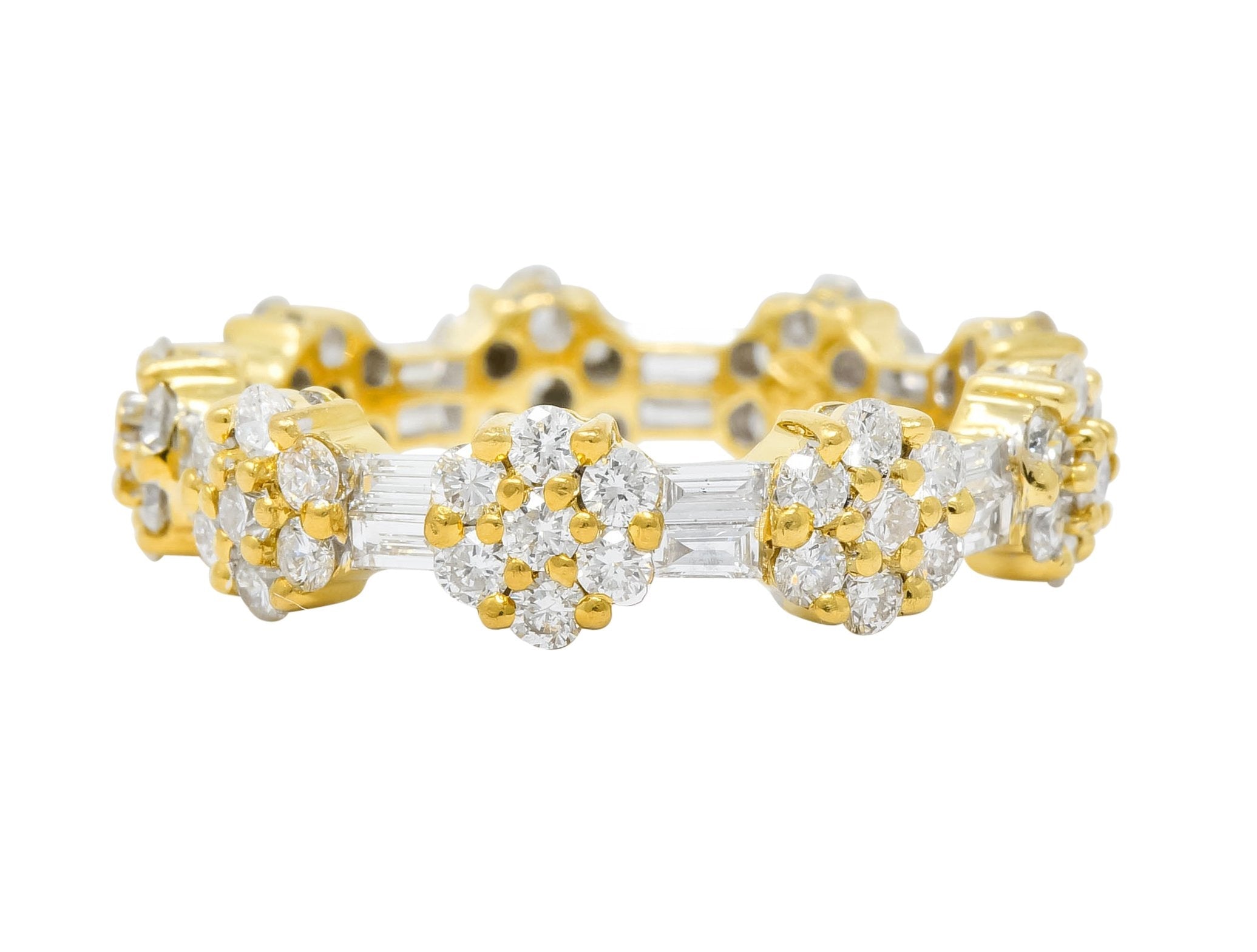 Contemporary 2.50 CTW Diamond 18 Karat Gold Cluster Eternity Band Ring - Wilson's Estate Jewelry