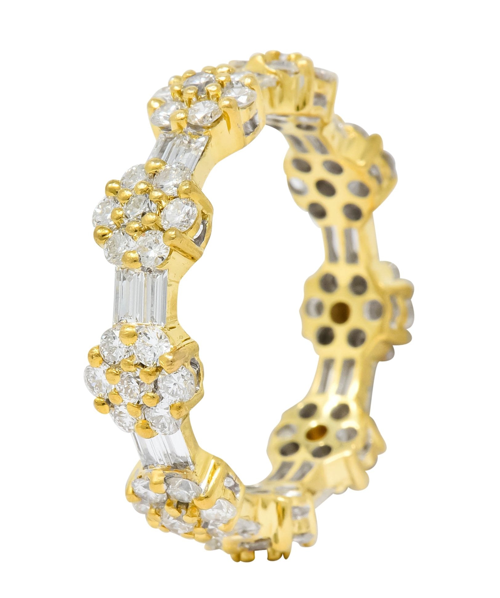 Contemporary 2.50 CTW Diamond 18 Karat Gold Cluster Eternity Band Ring - Wilson's Estate Jewelry
