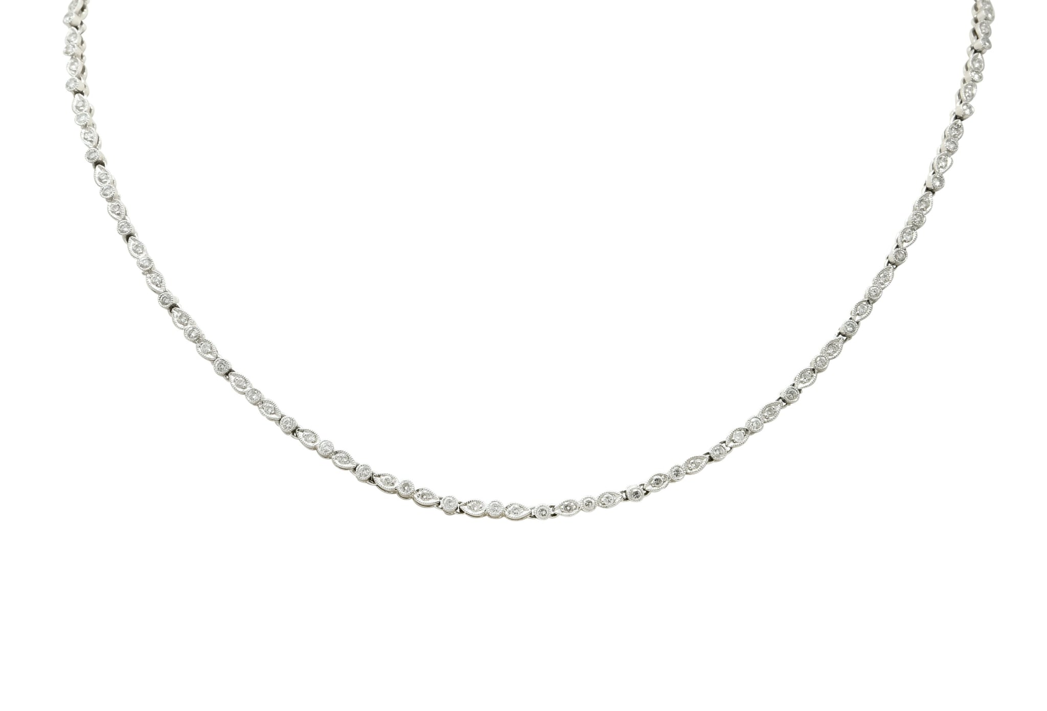 Contemporary 3.05 CTW Diamond Platinum Millegrain Necklace - Wilson's Estate Jewelry