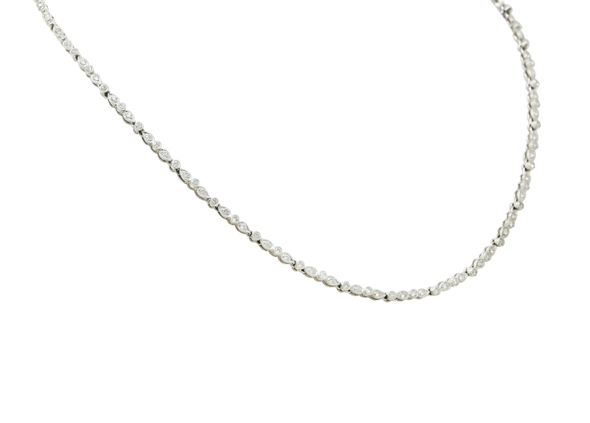 Contemporary 3.05 CTW Diamond Platinum Millegrain Necklace - Wilson's Estate Jewelry