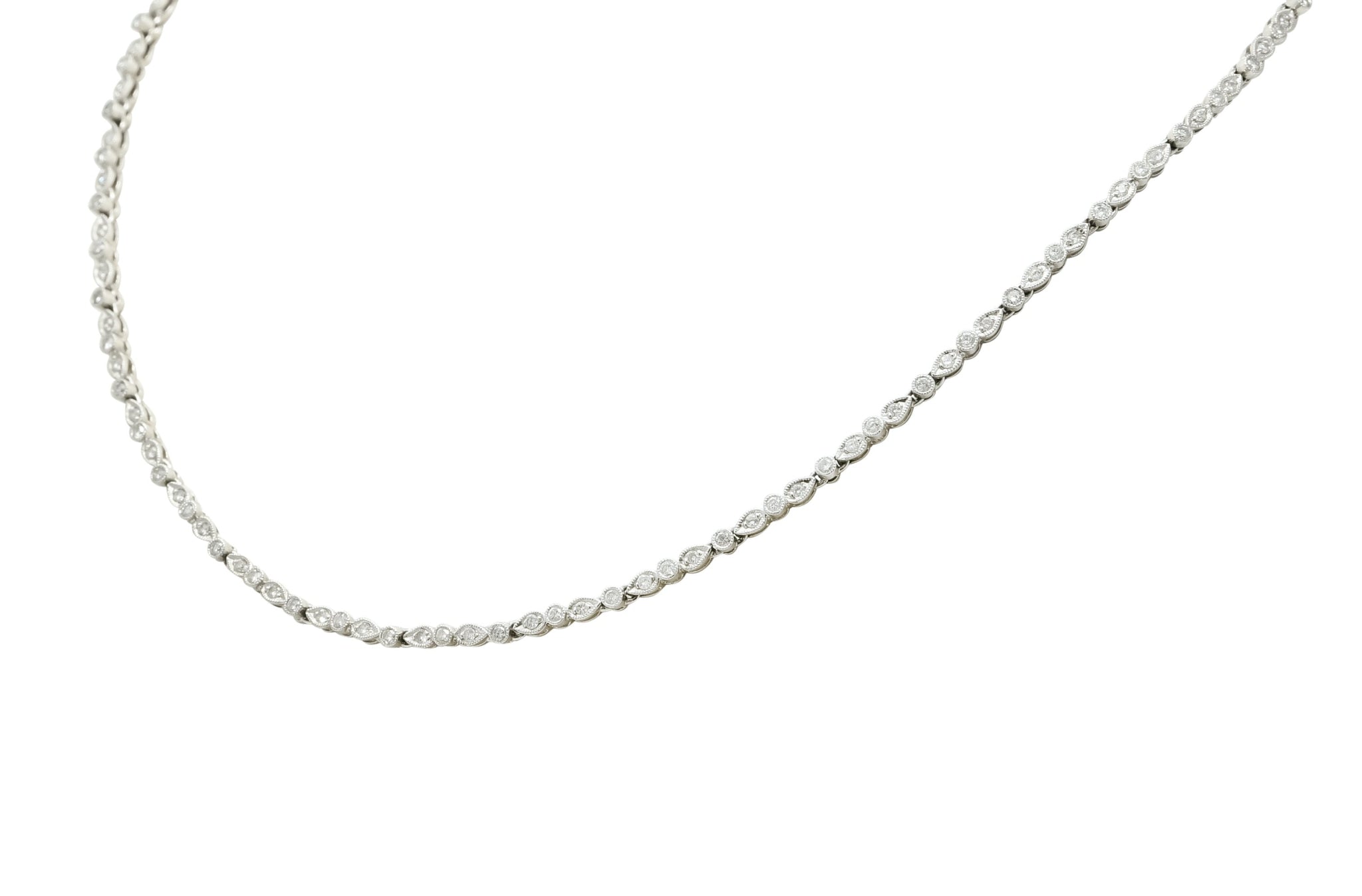 Contemporary 3.05 CTW Diamond Platinum Millegrain Necklace - Wilson's Estate Jewelry
