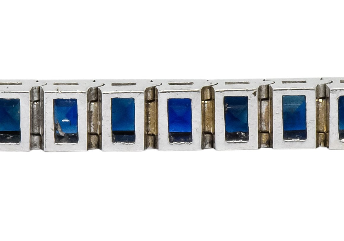 Vintage 9.15 CTW Sapphire 18 Karat White Gold Line Bracelet - Wilson's Estate Jewelry