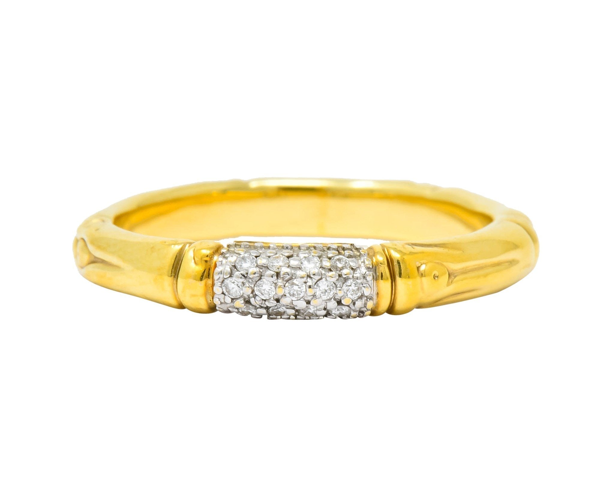 Contemporary John Hardy Pave Diamond 18 Karat Gold Bamboo Band Ring - Wilson's Estate Jewelry