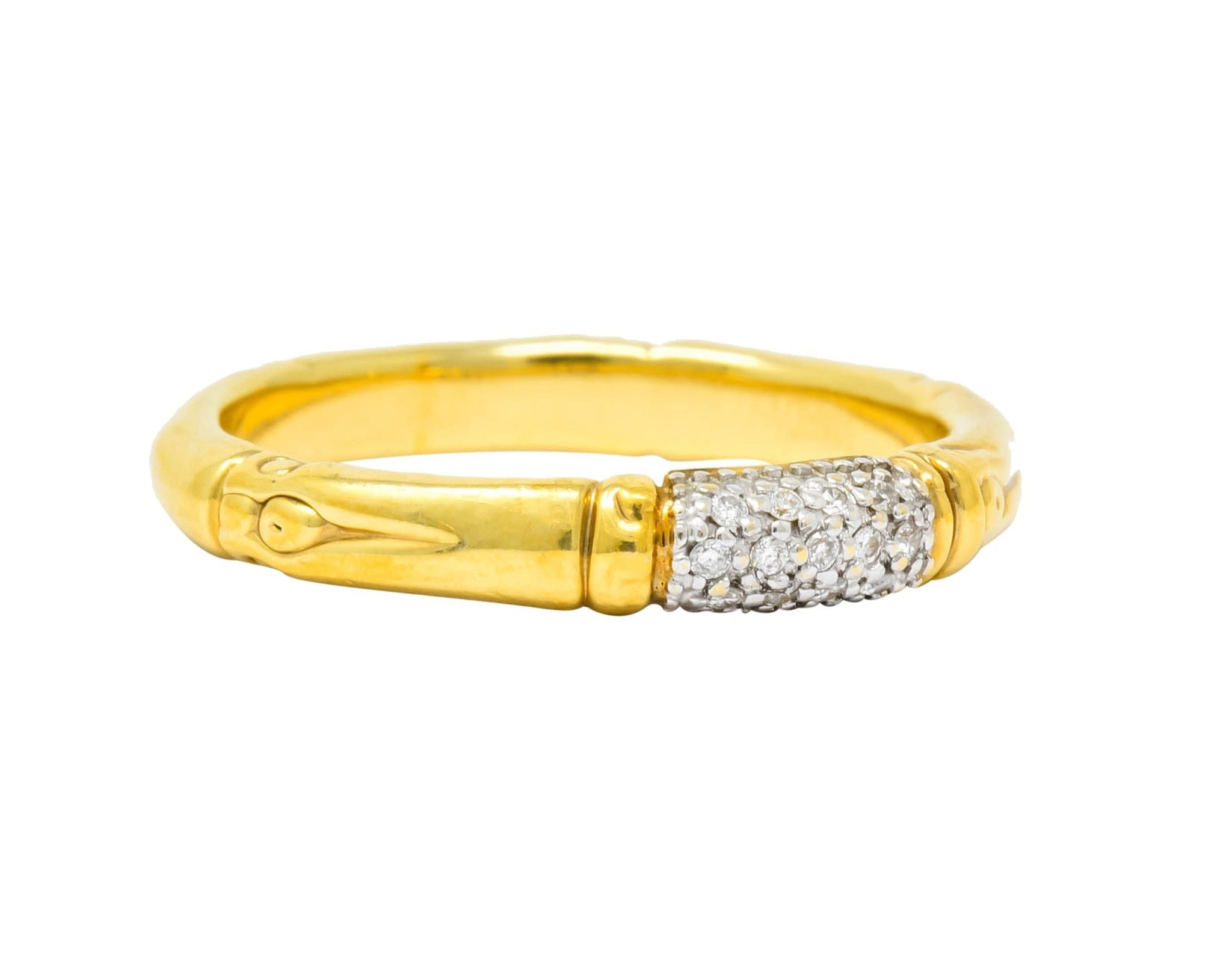 Contemporary John Hardy Pave Diamond 18 Karat Gold Bamboo Band Ring - Wilson's Estate Jewelry