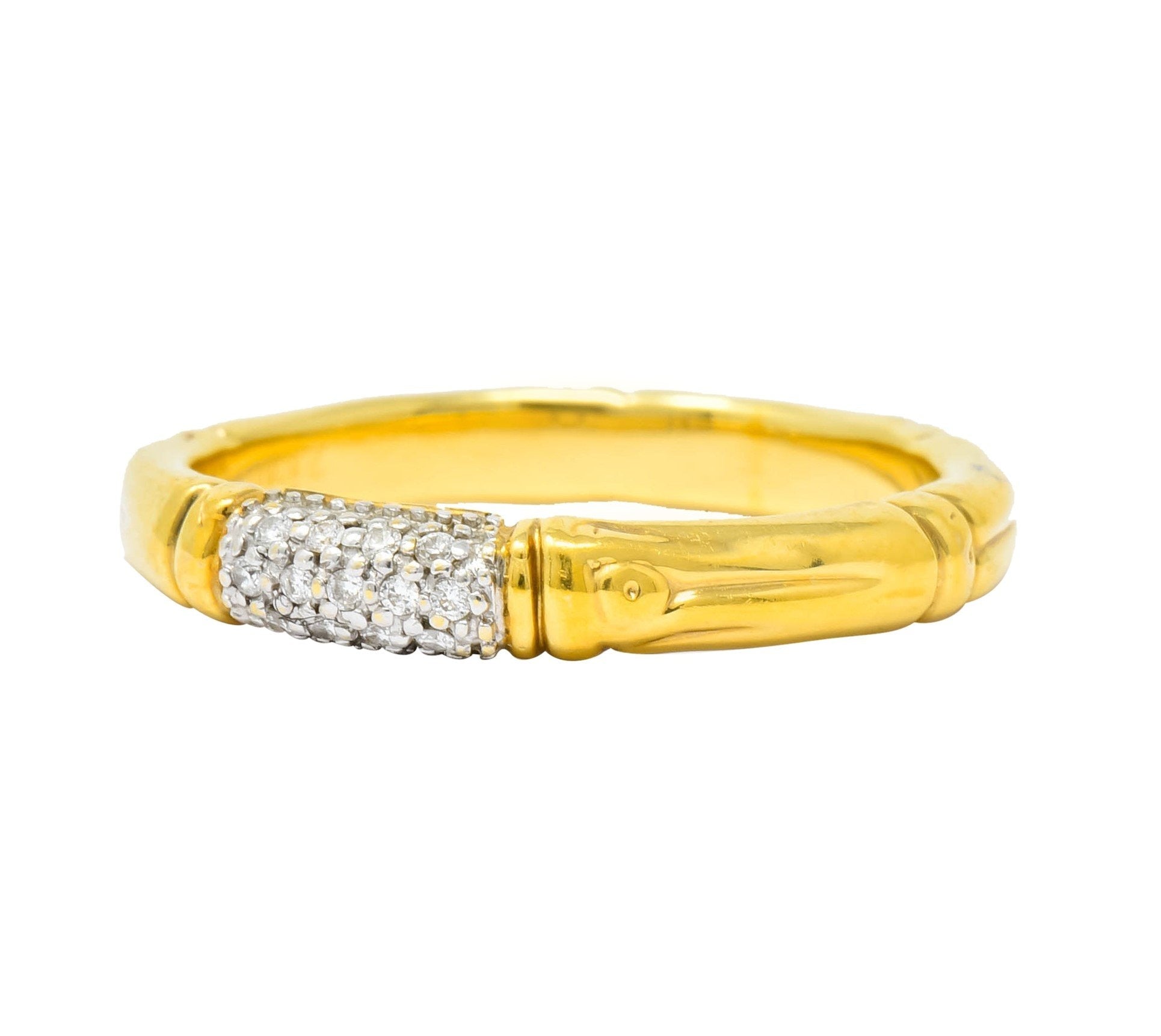Contemporary John Hardy Pave Diamond 18 Karat Gold Bamboo Band Ring - Wilson's Estate Jewelry