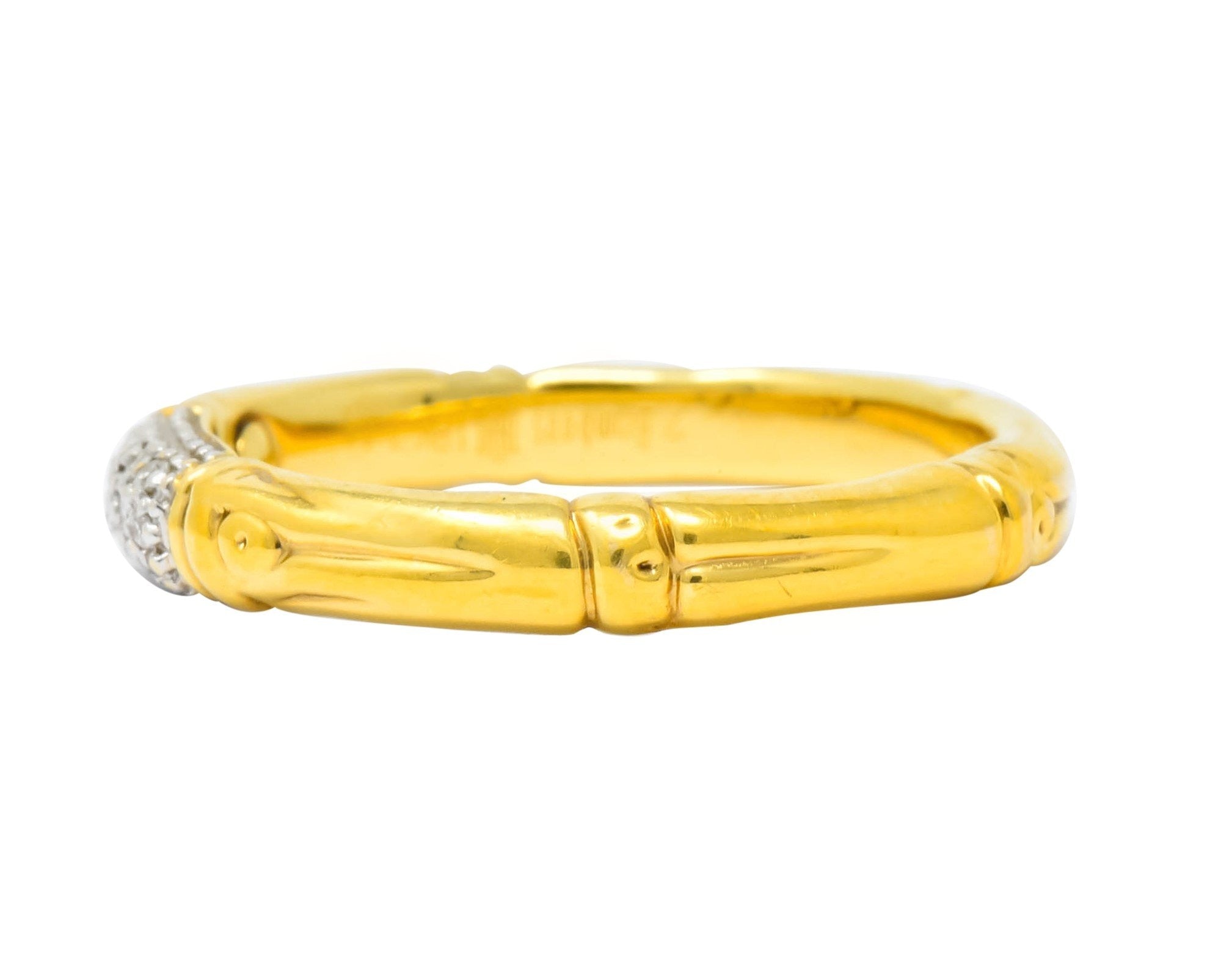 Contemporary John Hardy Pave Diamond 18 Karat Gold Bamboo Band Ring - Wilson's Estate Jewelry