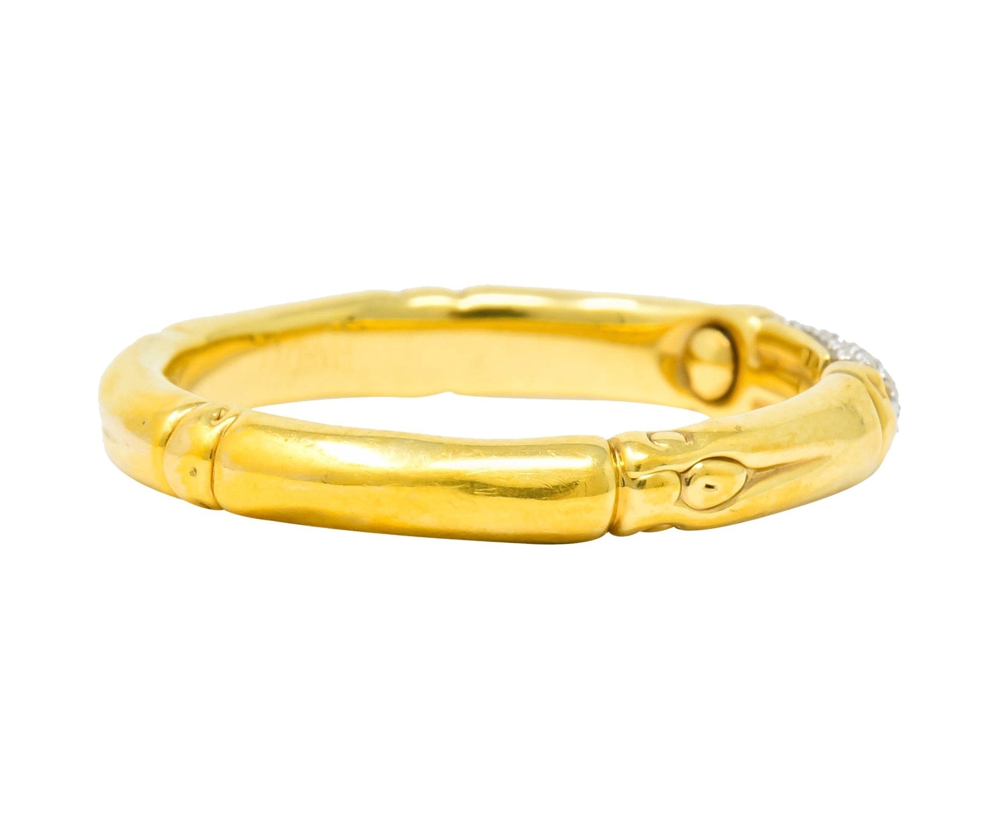 Contemporary John Hardy Pave Diamond 18 Karat Gold Bamboo Band Ring - Wilson's Estate Jewelry