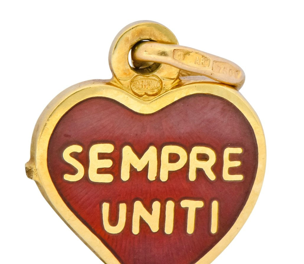 Contemporary Red Enamel 18 Karat Gold Sempre Uniti Heart Charm - Wilson's Estate Jewelry