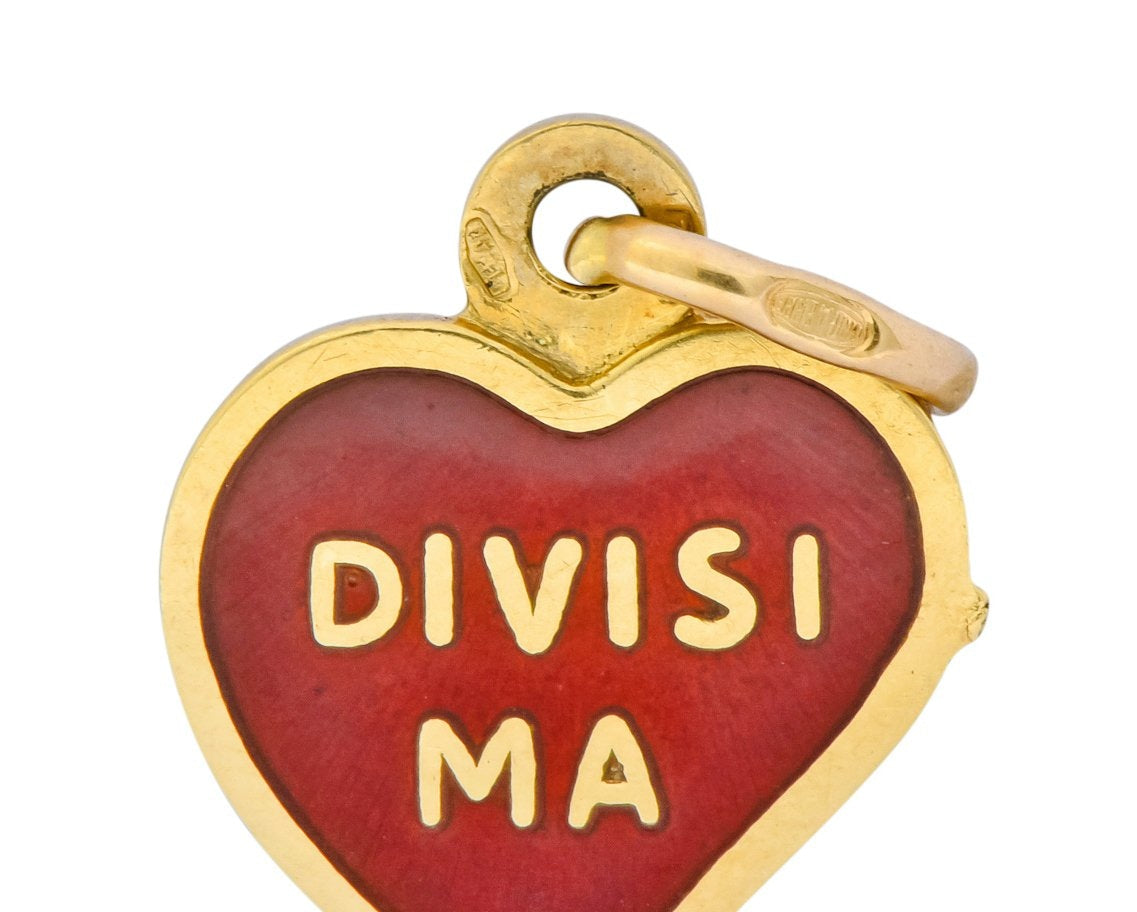 Contemporary Red Enamel 18 Karat Gold Sempre Uniti Heart Charm - Wilson's Estate Jewelry