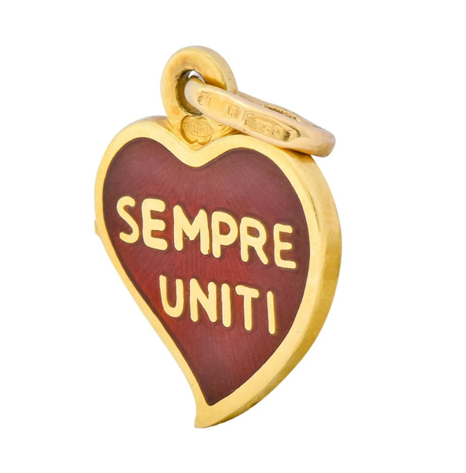 Contemporary Red Enamel 18 Karat Gold Sempre Uniti Heart Charm - Wilson's Estate Jewelry