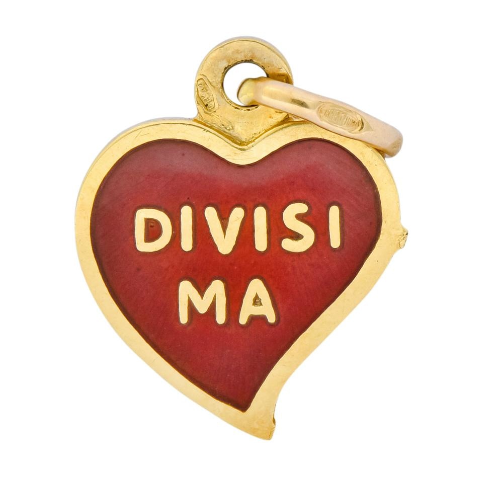 Contemporary Red Enamel 18 Karat Gold Sempre Uniti Heart Charm - Wilson's Estate Jewelry