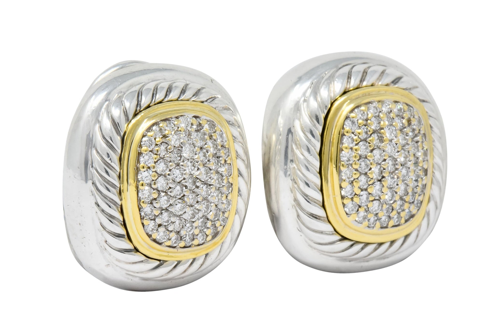 David Yurman 1.25 CTW Diamond Sterling Silver 18 Karat Gold Pave Earrings - Wilson's Estate Jewelry