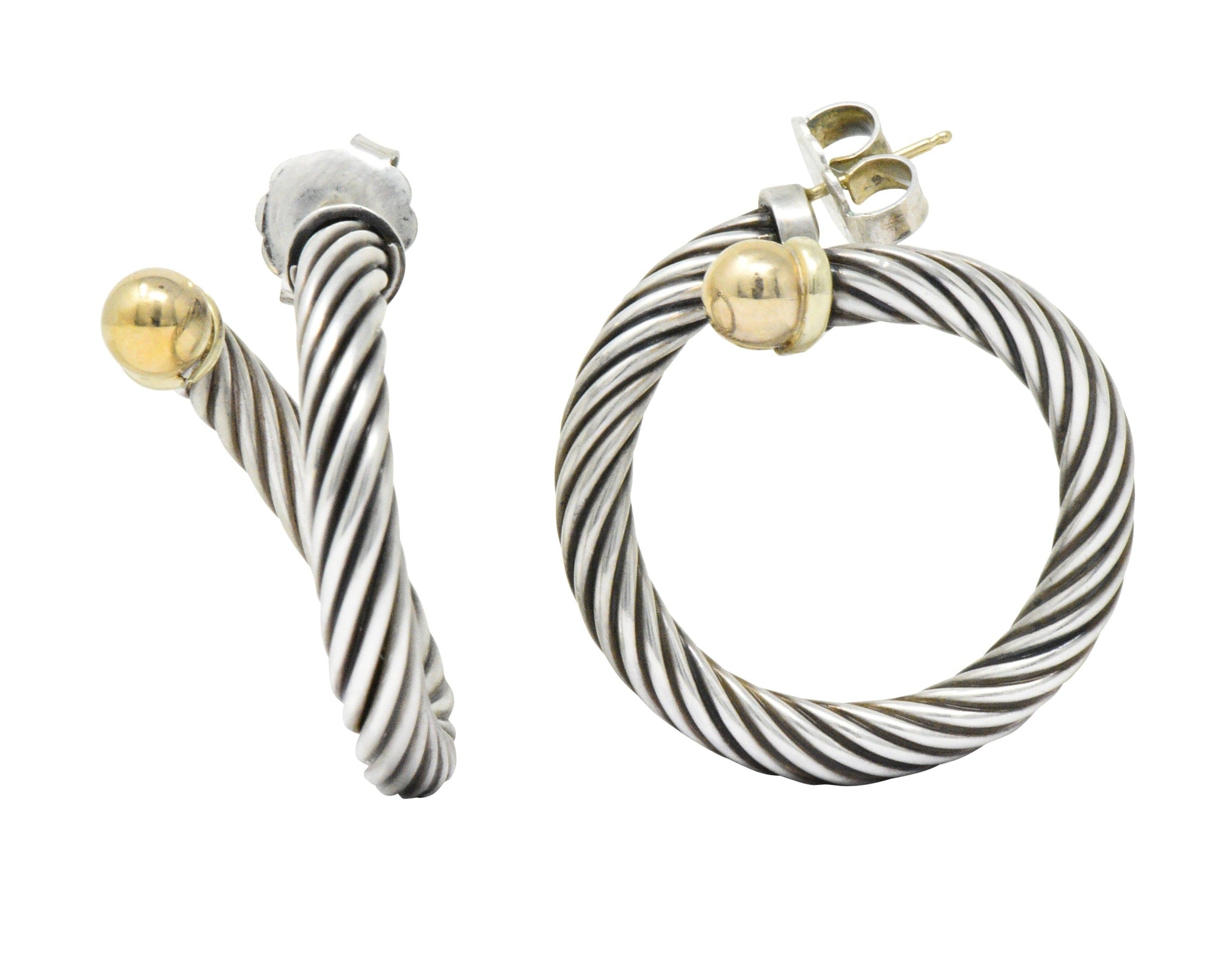 David Yurman 14 Karat Gold Sterling Silver Twisted Cable Torque Hoop Earrings Wilson's Estate Jewelry