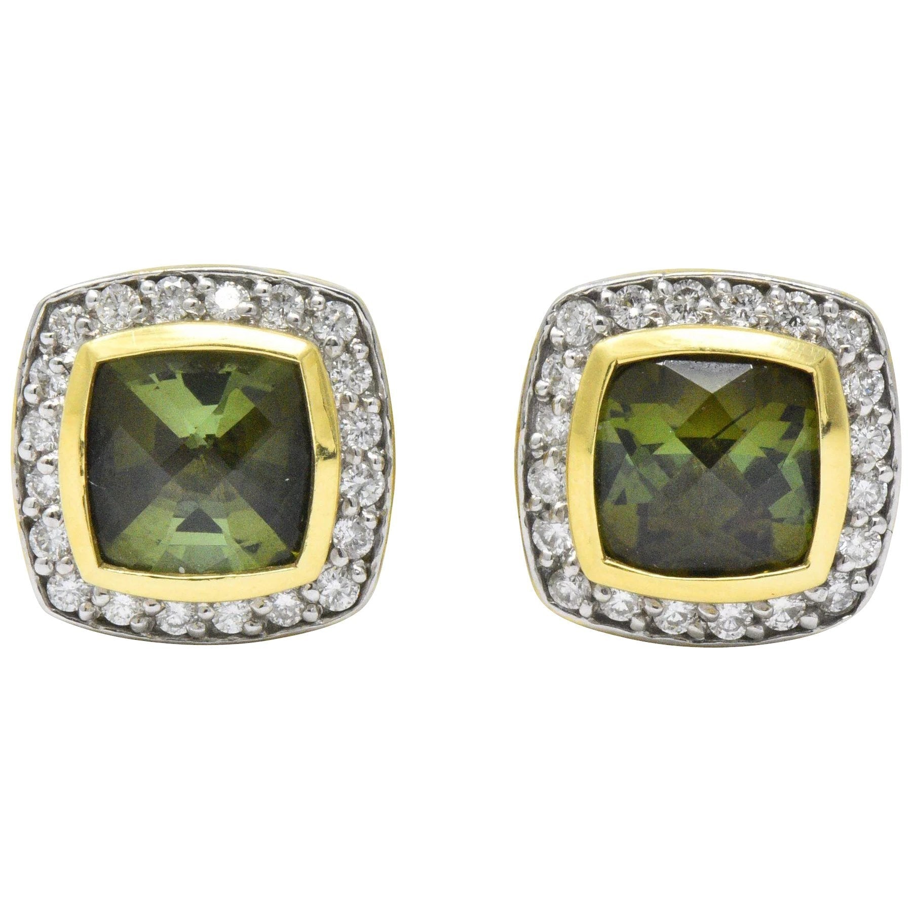 David Yurman 4.80 CTW Diamond Tourmaline 18 Karat Two-Tone Gold Albion Stud Earrings Wilson's Estate Jewelry