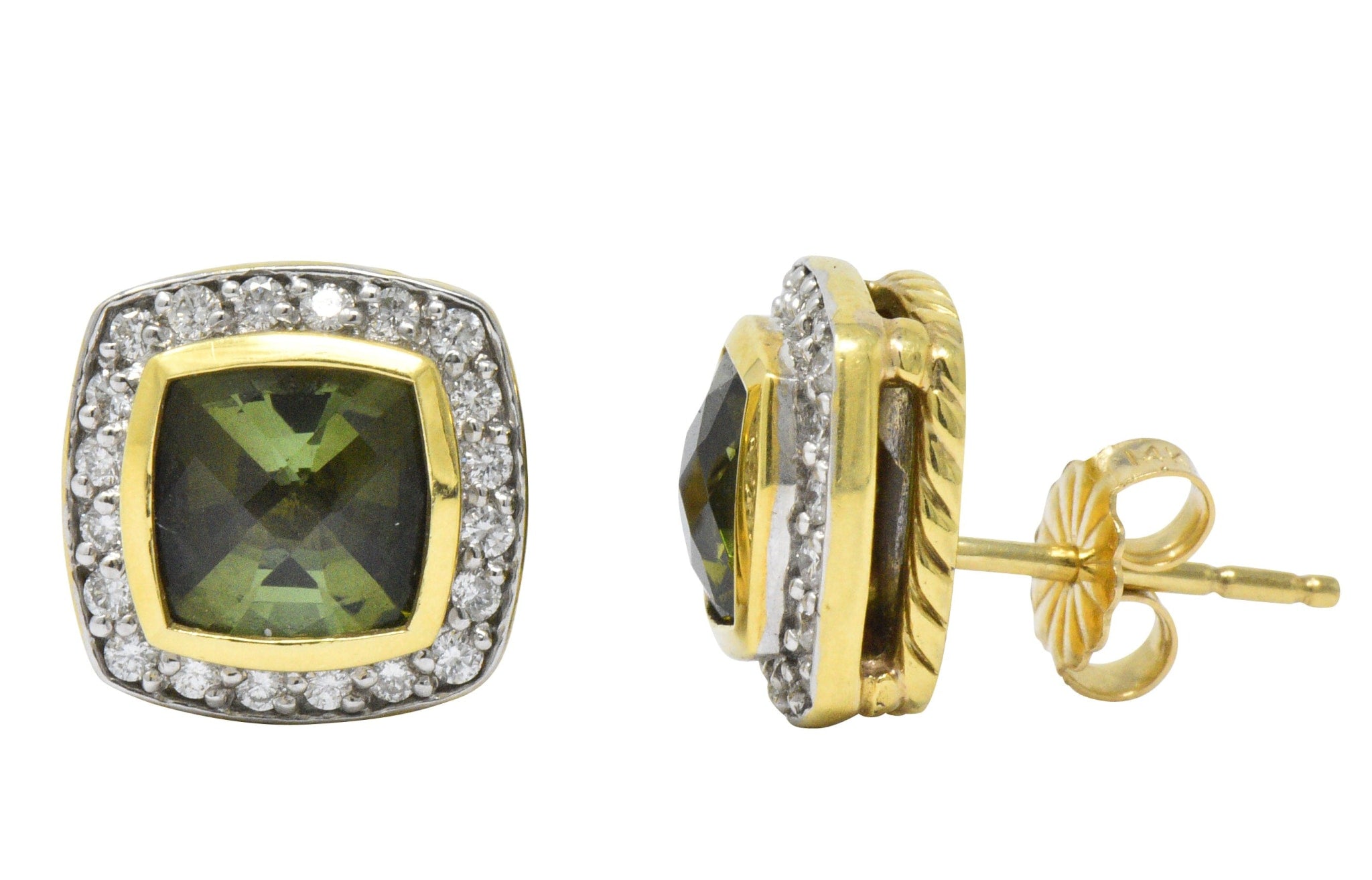 David Yurman 4.80 CTW Diamond Tourmaline 18 Karat Two-Tone Gold Albion Stud Earrings Wilson's Estate Jewelry