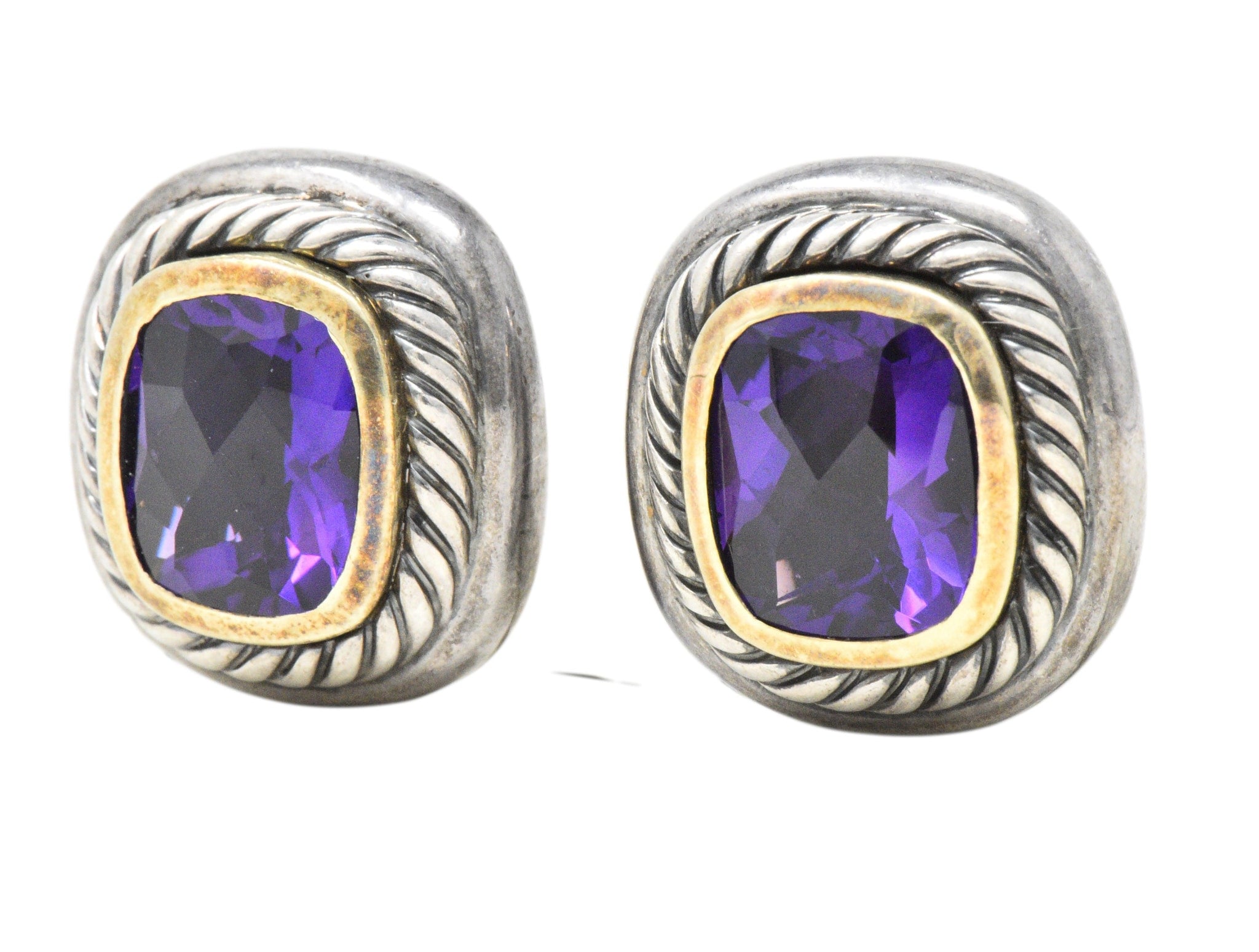 David Yurman Amethyst 14 Karat Yellow Gold Sterling Silver Albion Earrings Wilson's Estate Jewelry