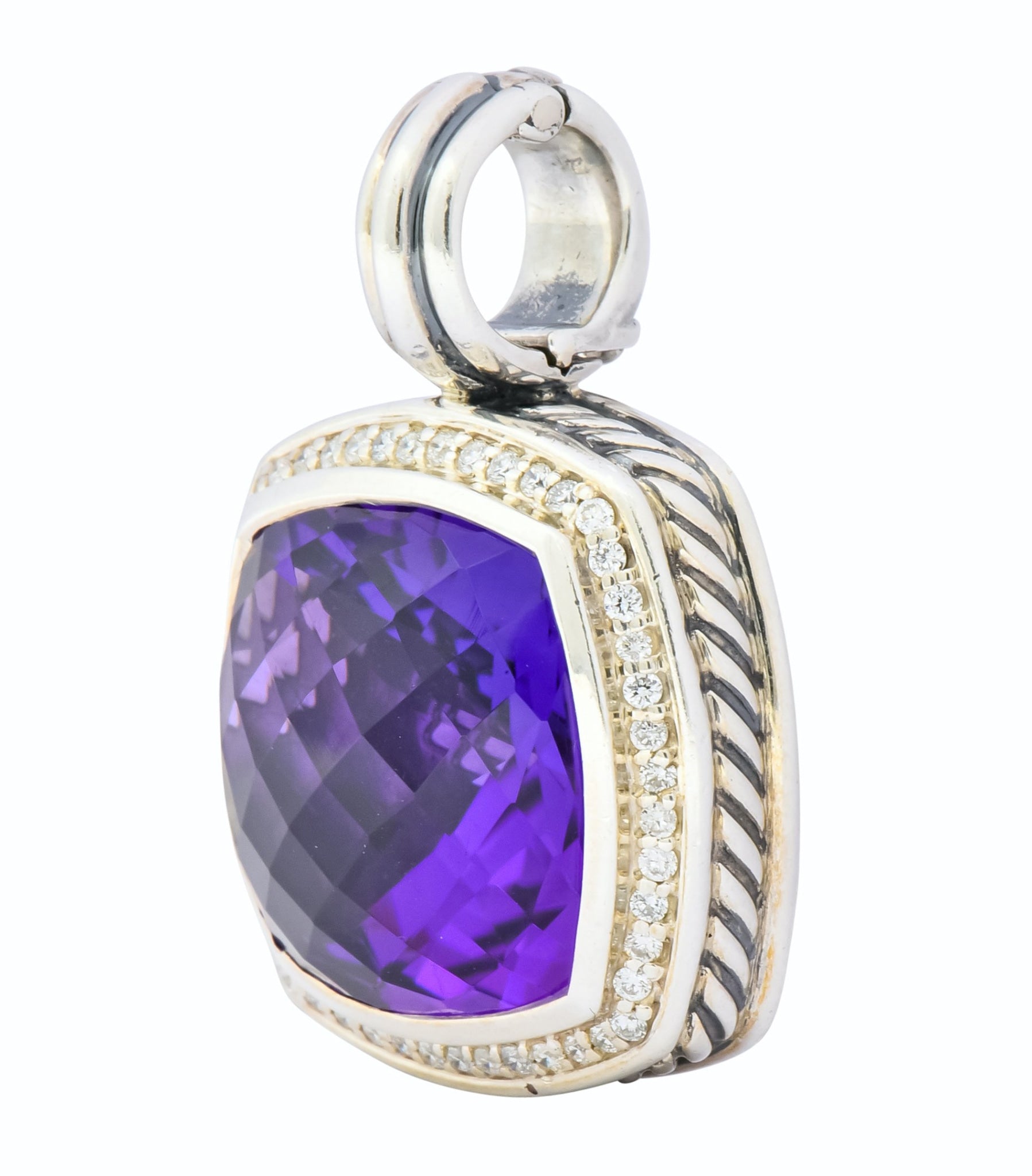 David Yurman Amethyst Diamond Sterling Silver Albion Enhancer Pendant - Wilson's Estate Jewelry