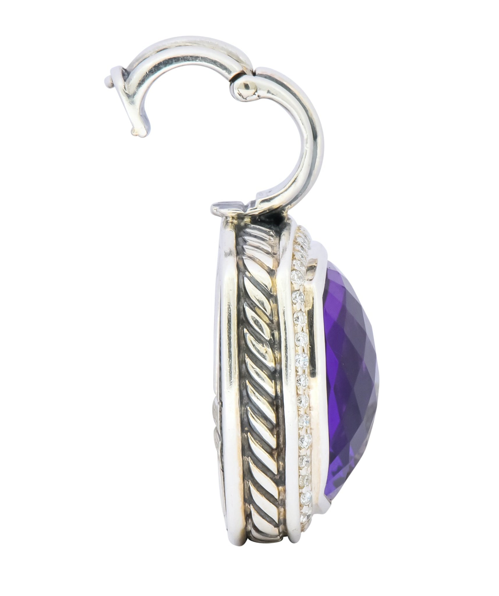 David Yurman Amethyst Diamond Sterling Silver Albion Enhancer Pendant - Wilson's Estate Jewelry