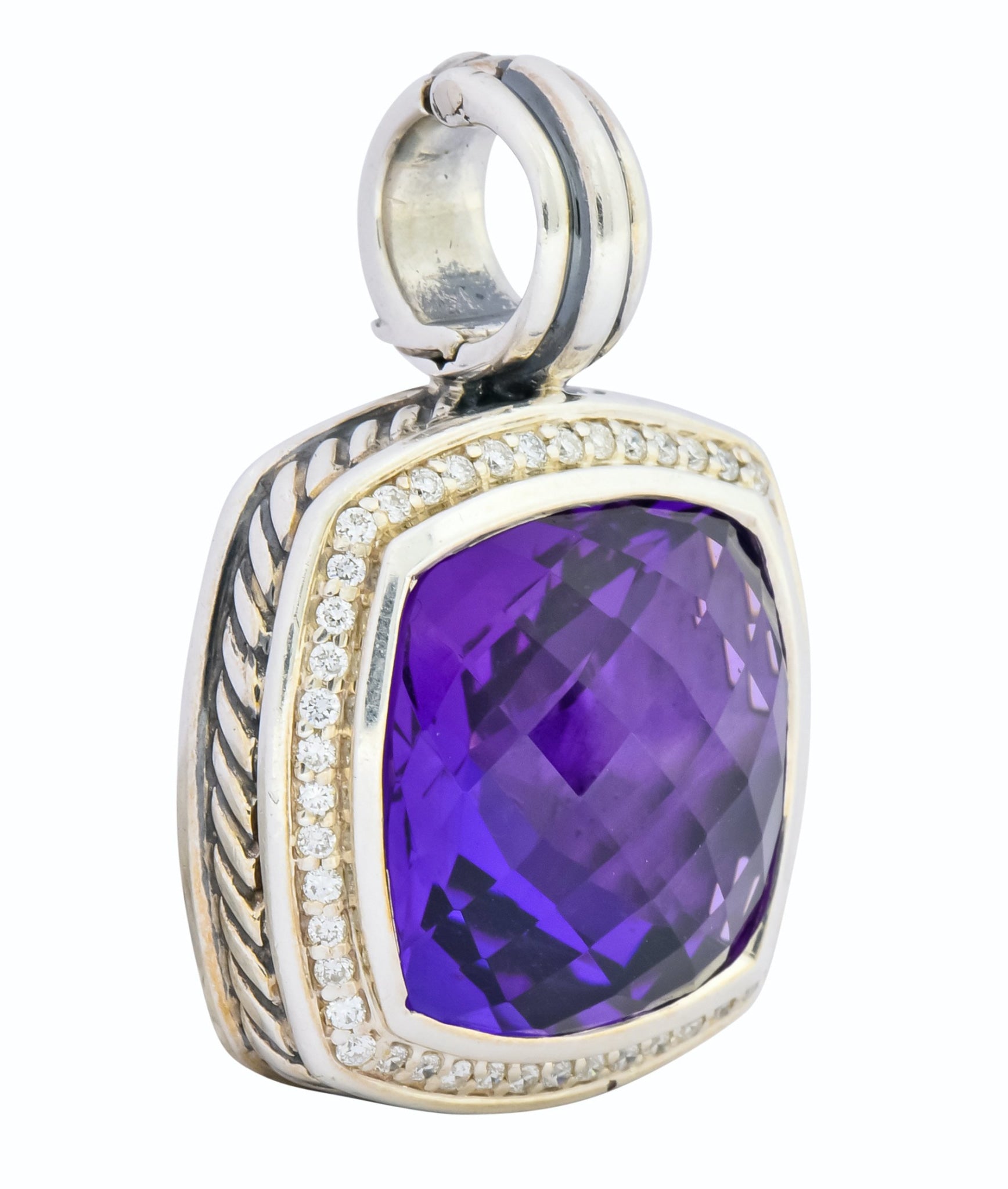 David Yurman Amethyst Diamond Sterling Silver Albion Enhancer Pendant - Wilson's Estate Jewelry