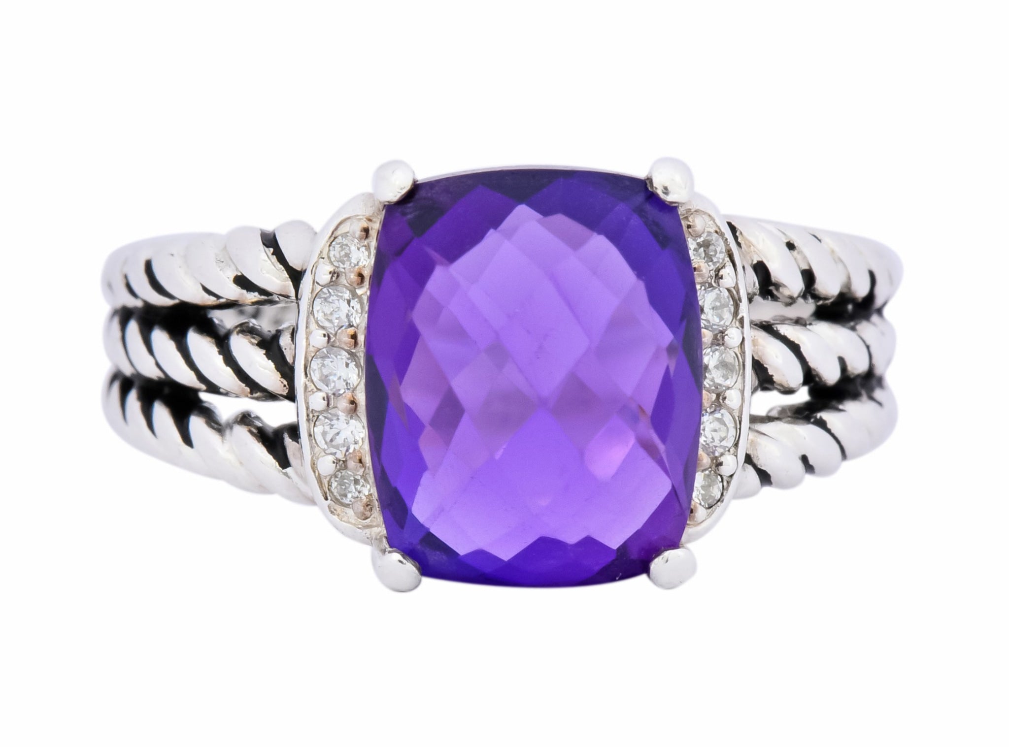 David Yurman Amethyst Diamond Sterling Silver Wheaton Ring - Wilson's Estate Jewelry