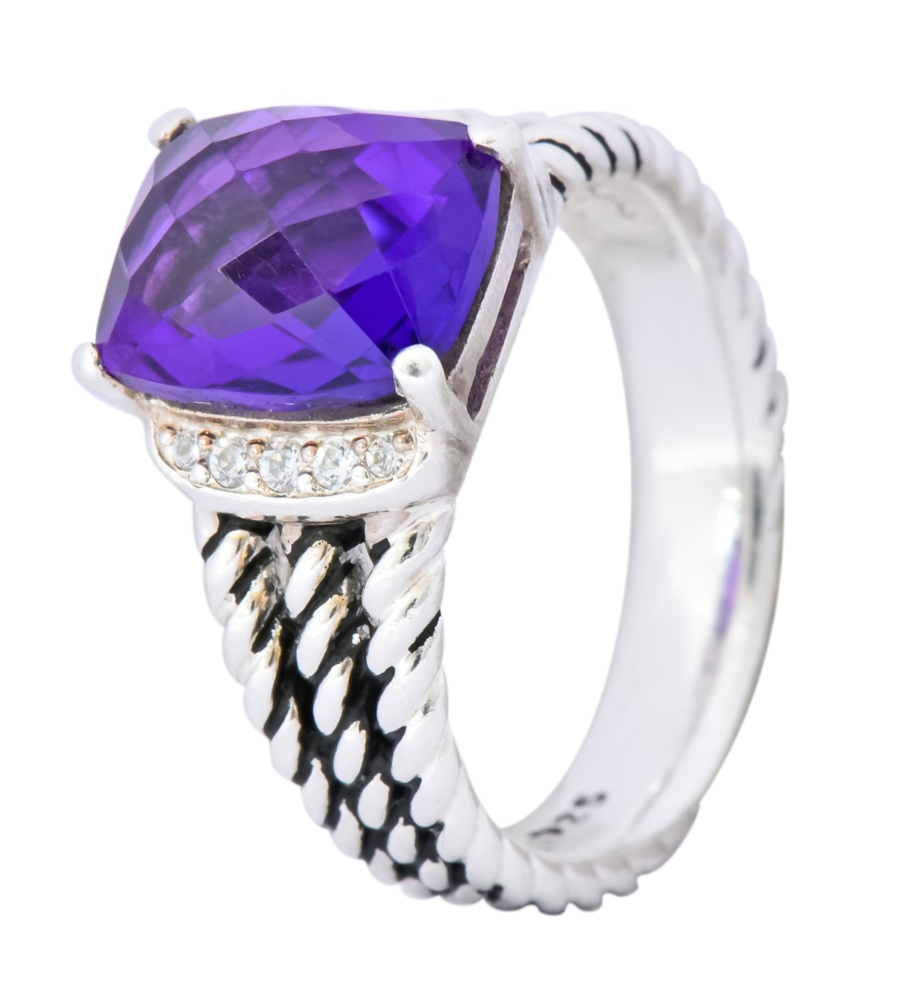 David Yurman Amethyst Diamond Sterling Silver Wheaton Ring - Wilson's Estate Jewelry