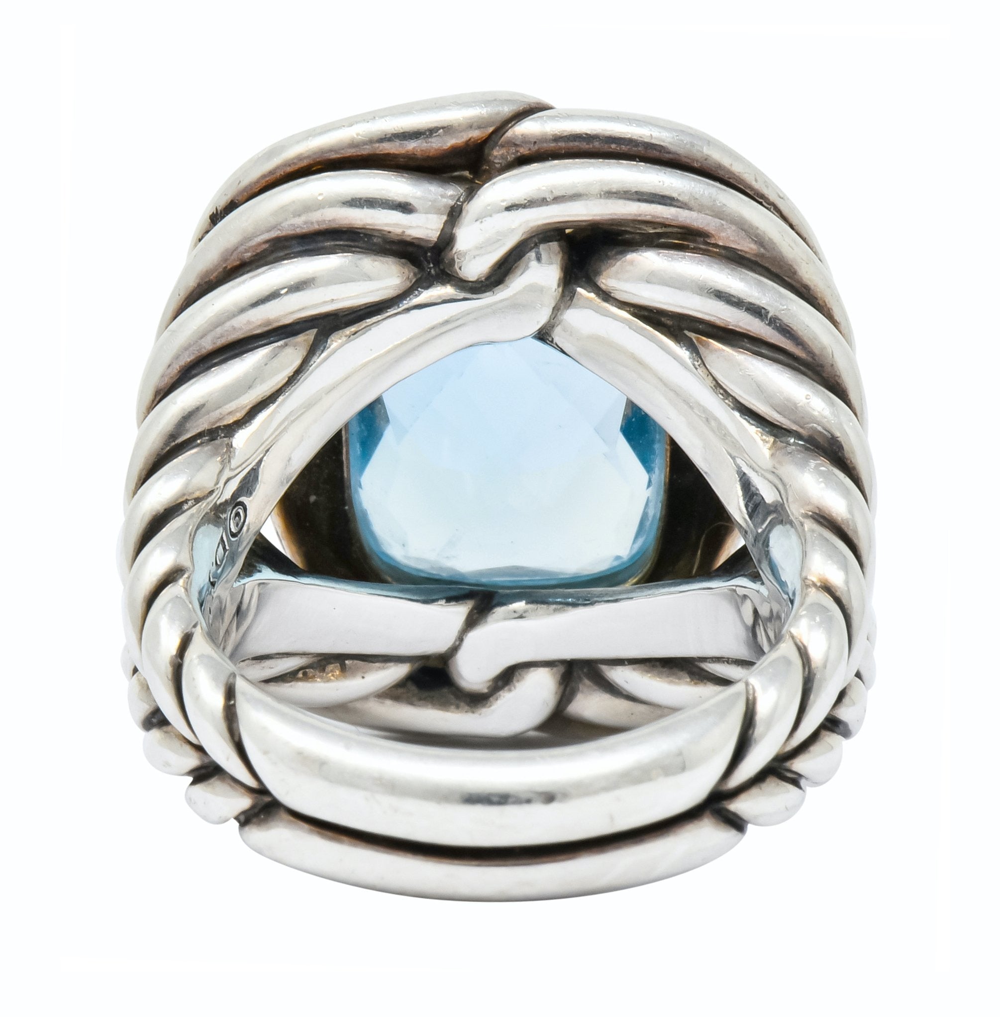 David Yurman Blue Topaz Diamond Sterling Silver 14 Karat Gold Labyrinth Ring - Wilson's Estate Jewelry