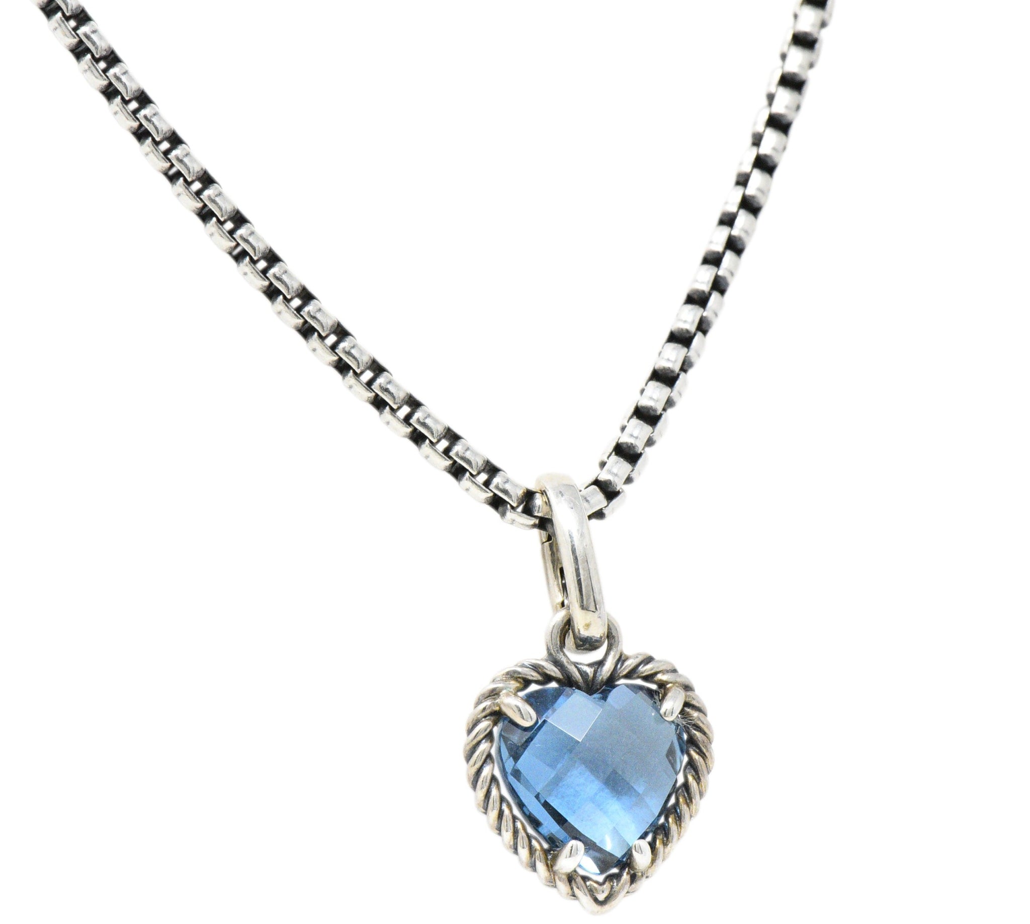 David Yurman Blue Topaz Heart Sterling Silver Pendant Necklace Wilson's Estate Jewelry