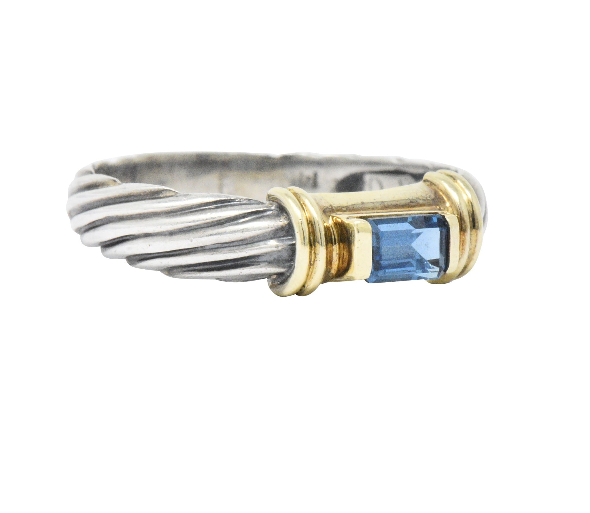 David Yurman Blue Tourmaline 14 Karat Gold Sterling Silver Metro Ring Wilson's Estate Jewelry